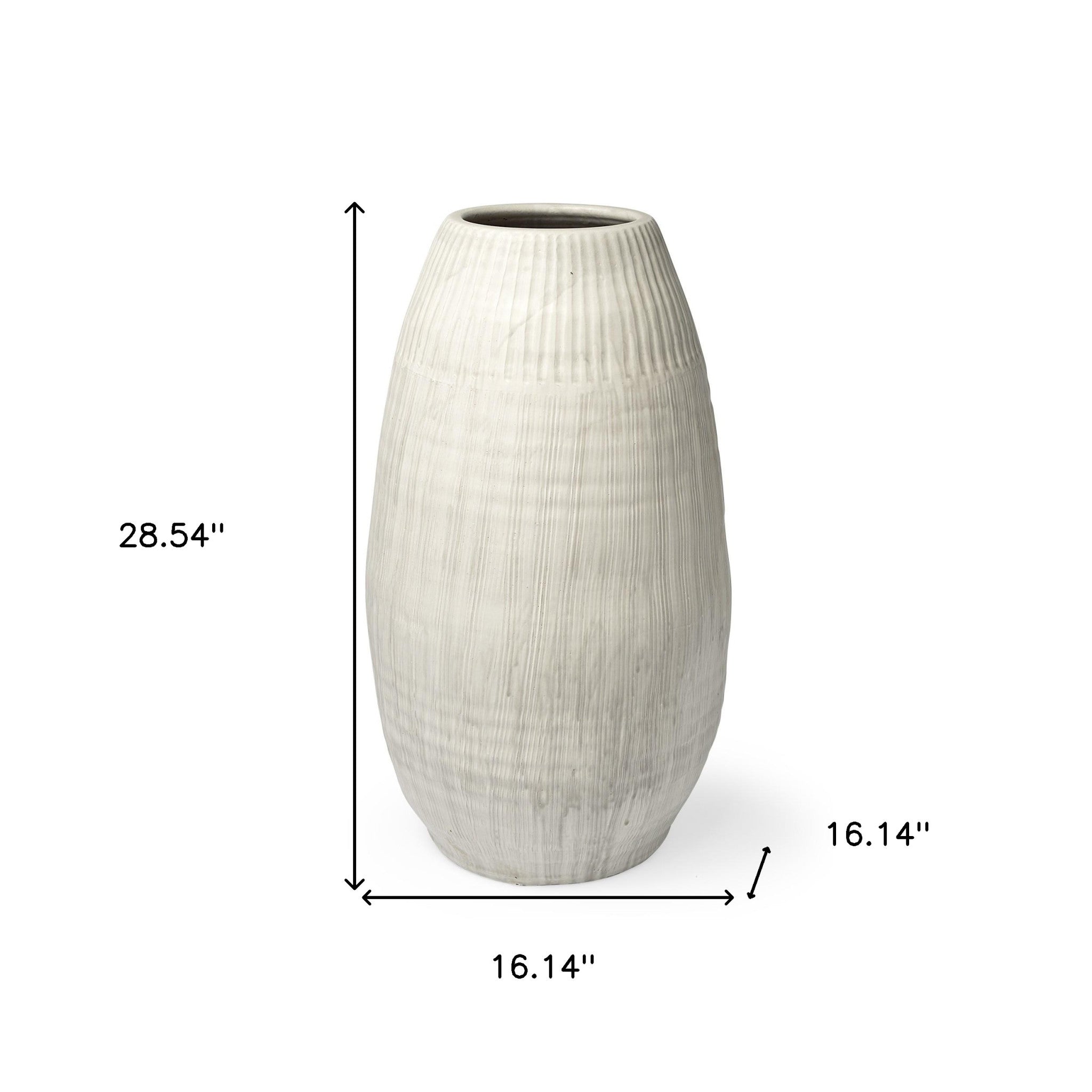 White Embossed Stripes Ceramic Vase