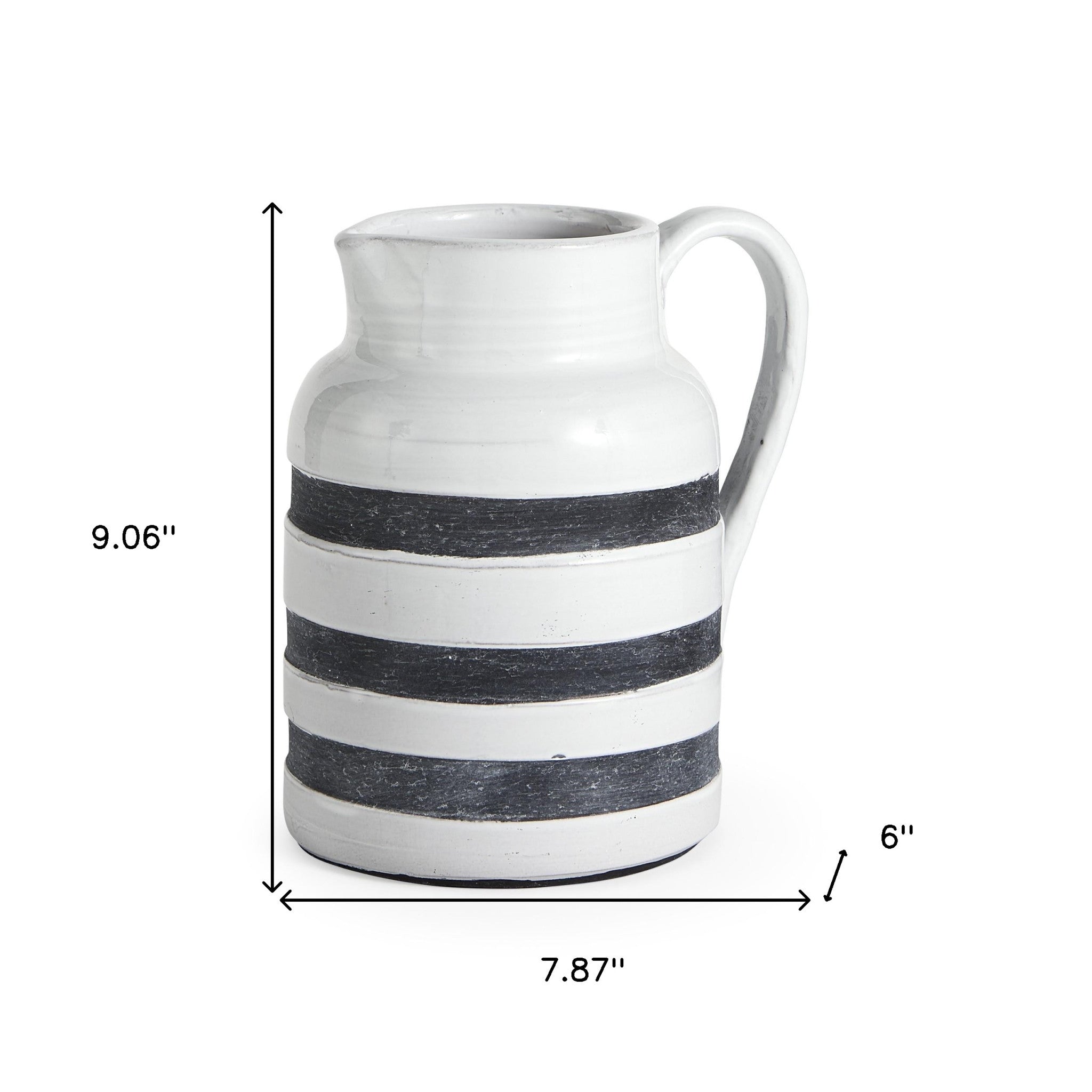 9" Rustic White And Blue Stripe Ceramic Jug
