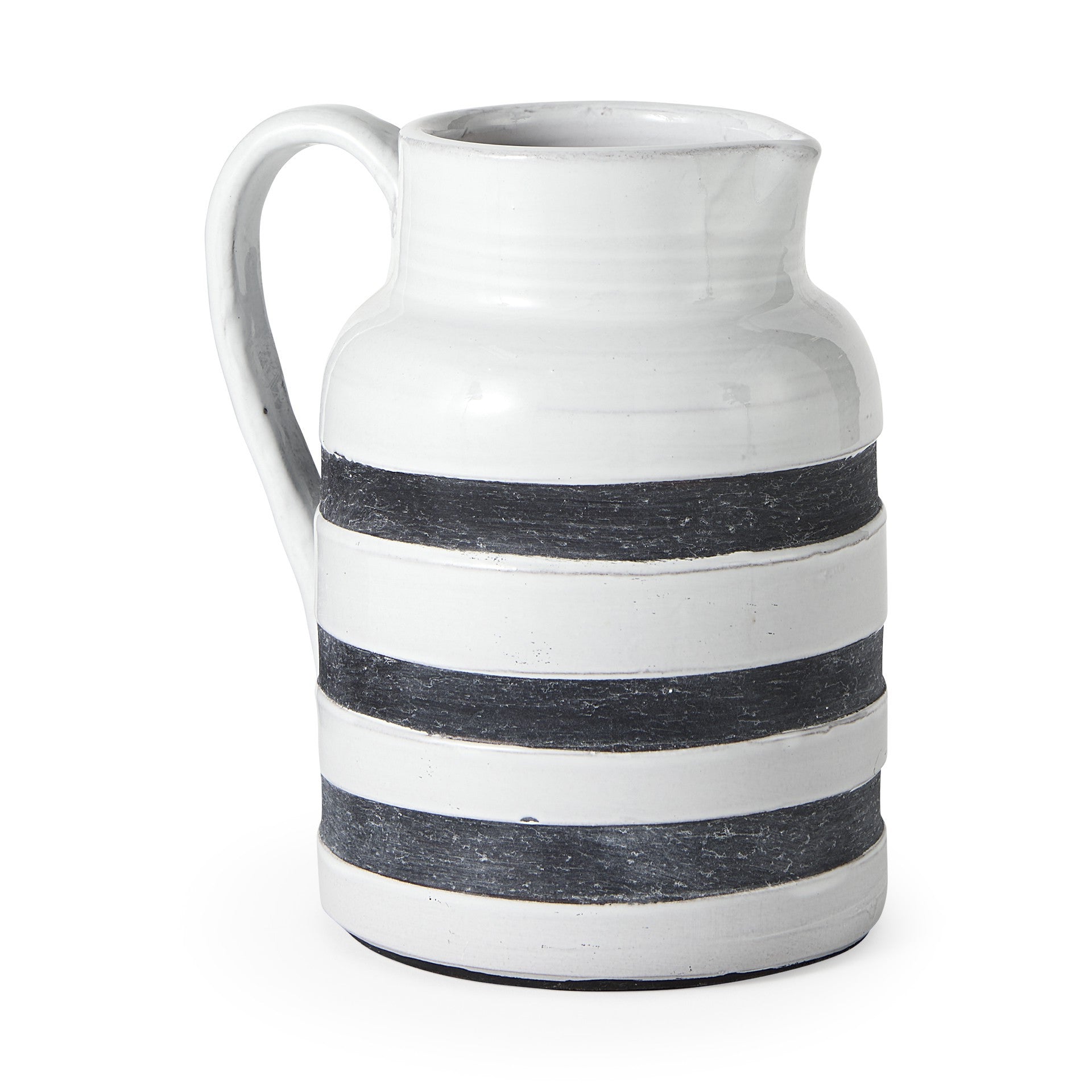 9" Rustic White And Blue Stripe Ceramic Jug