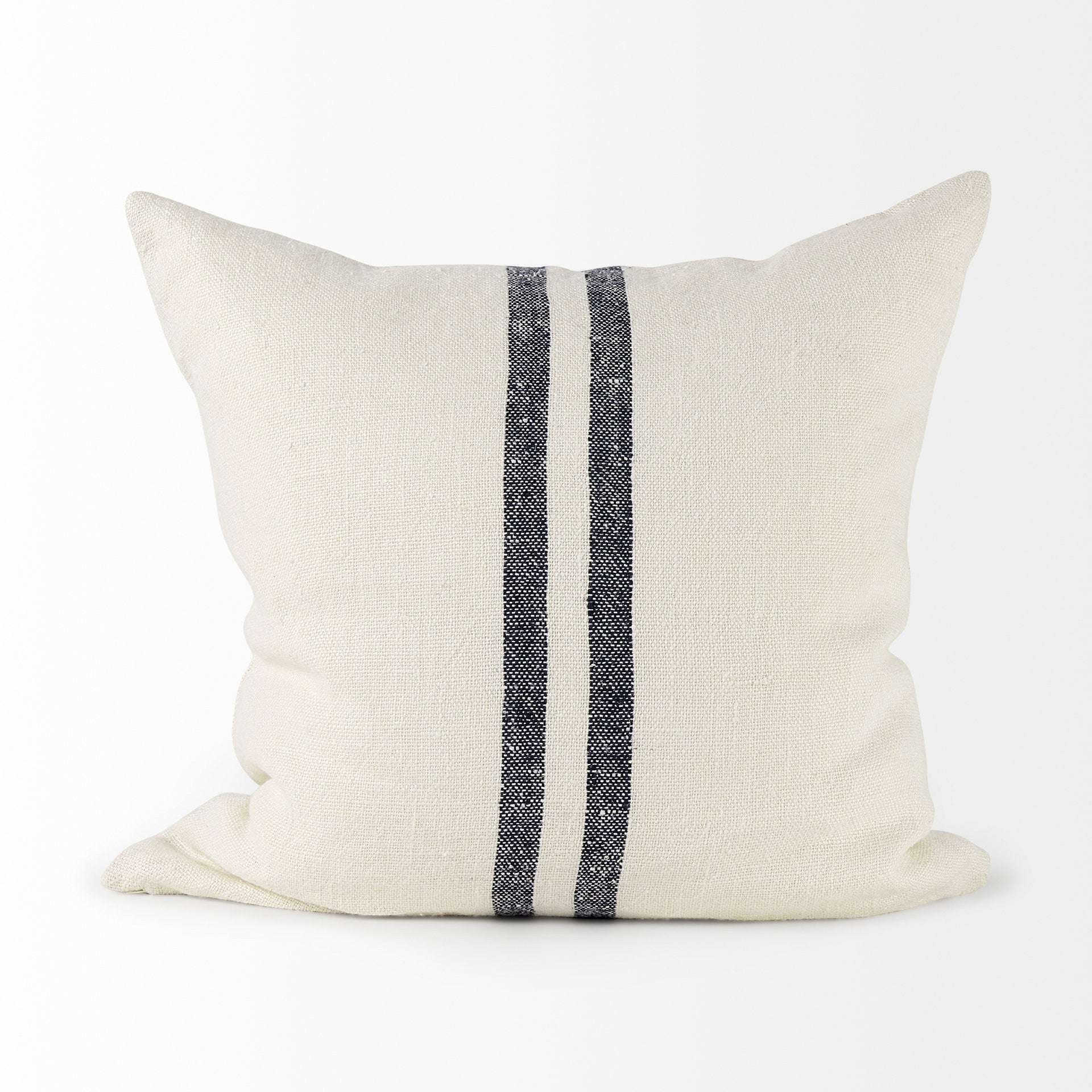 22" Beige And Central Blue Stripes Square Accent Pillow Cover