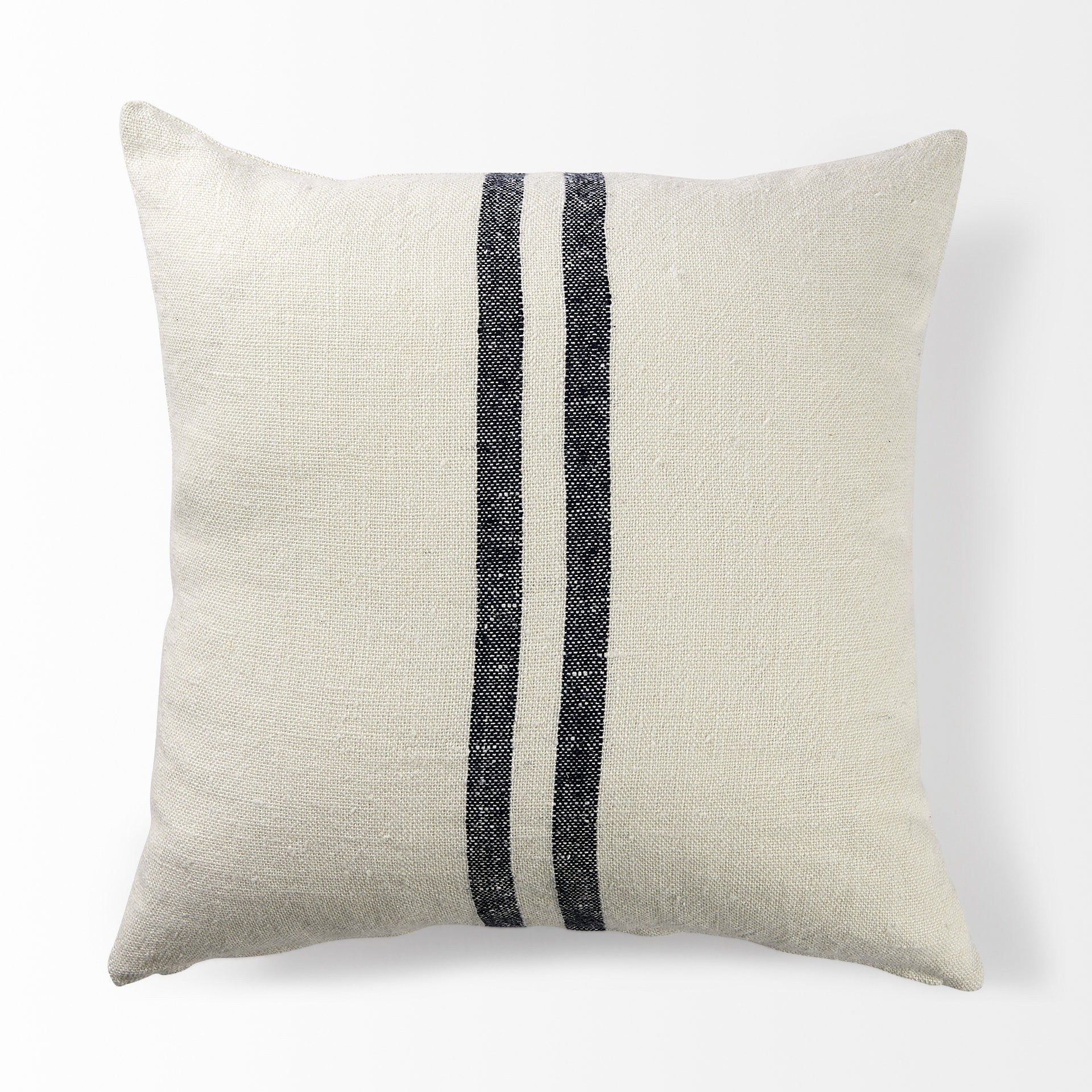 22" Beige And Central Blue Stripes Square Accent Pillow Cover