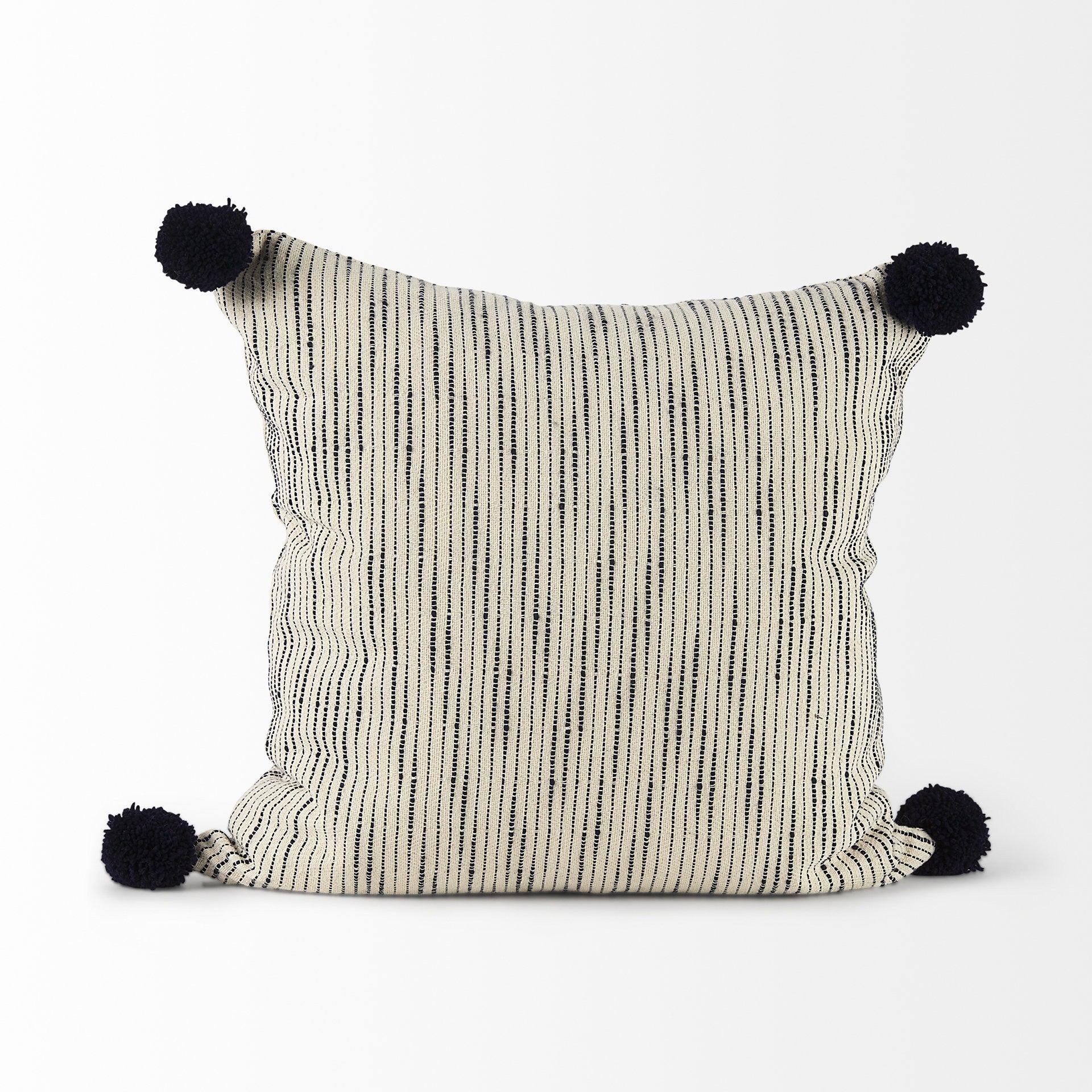 Beige And Midnight Pom Pom Square Accent Pillow Cover