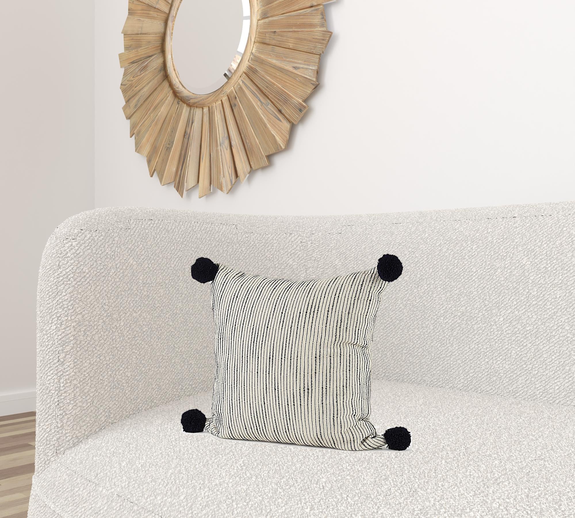 Beige And Midnight Pom Pom Square Accent Pillow Cover