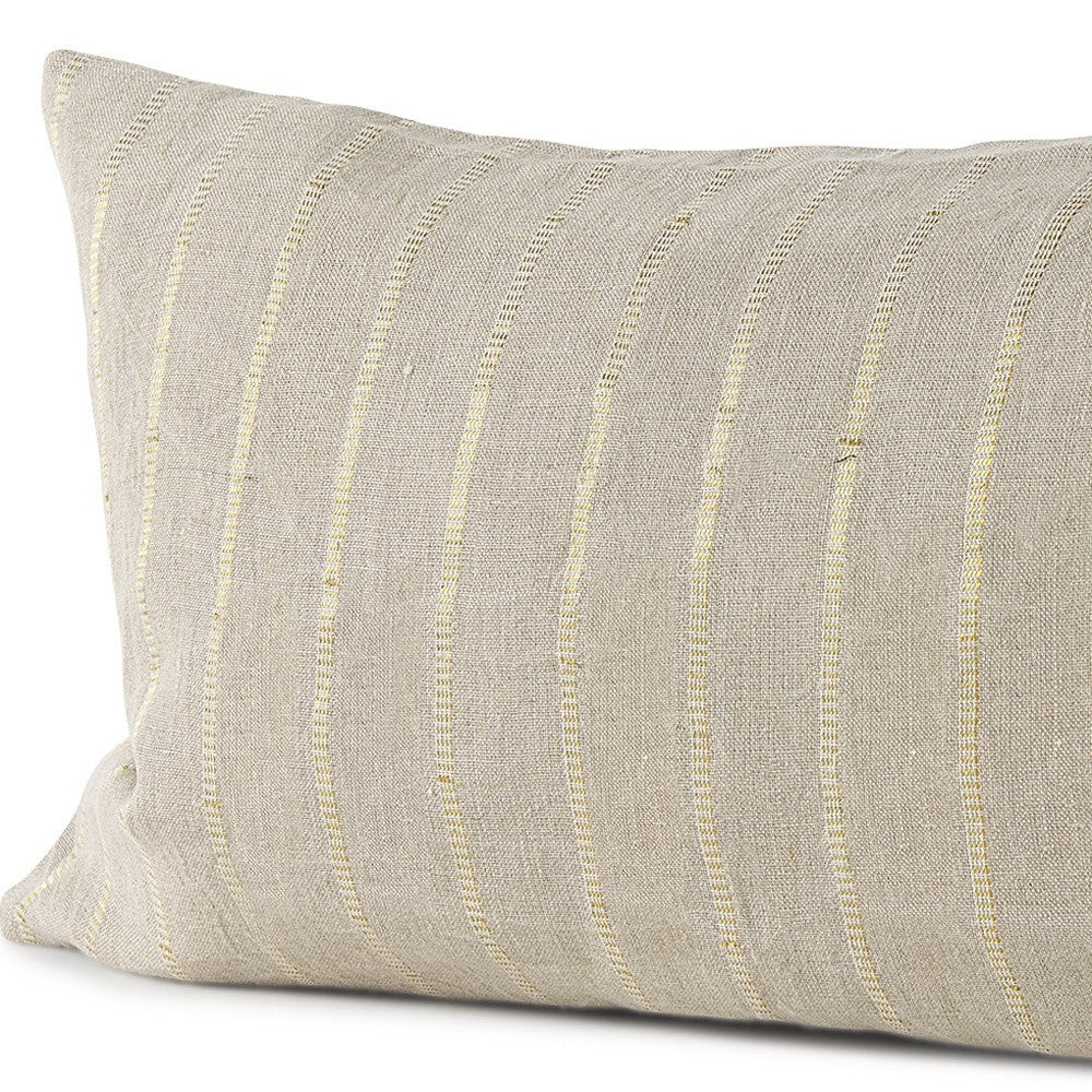 Beige And Gold Striped Lumbar Pillow Cover