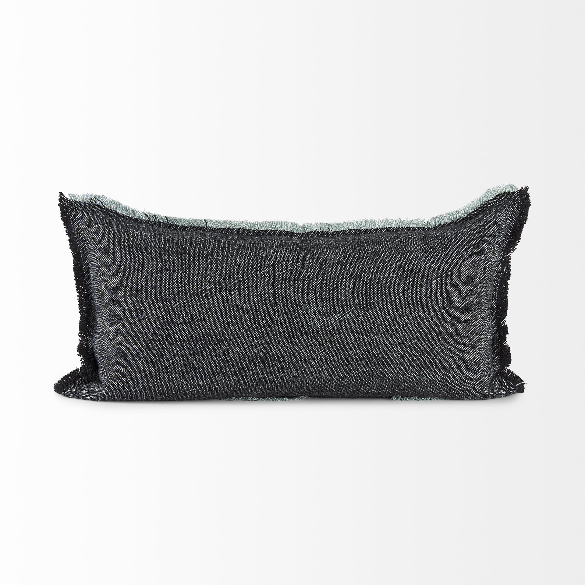 Dark Gray Fringed Lumbar Throw Pillow Cover