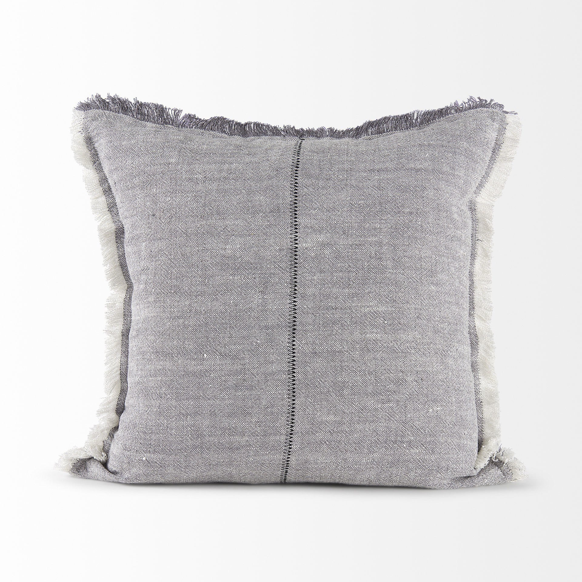 Fringed Blue And Beige Square Accent Pillow Cover