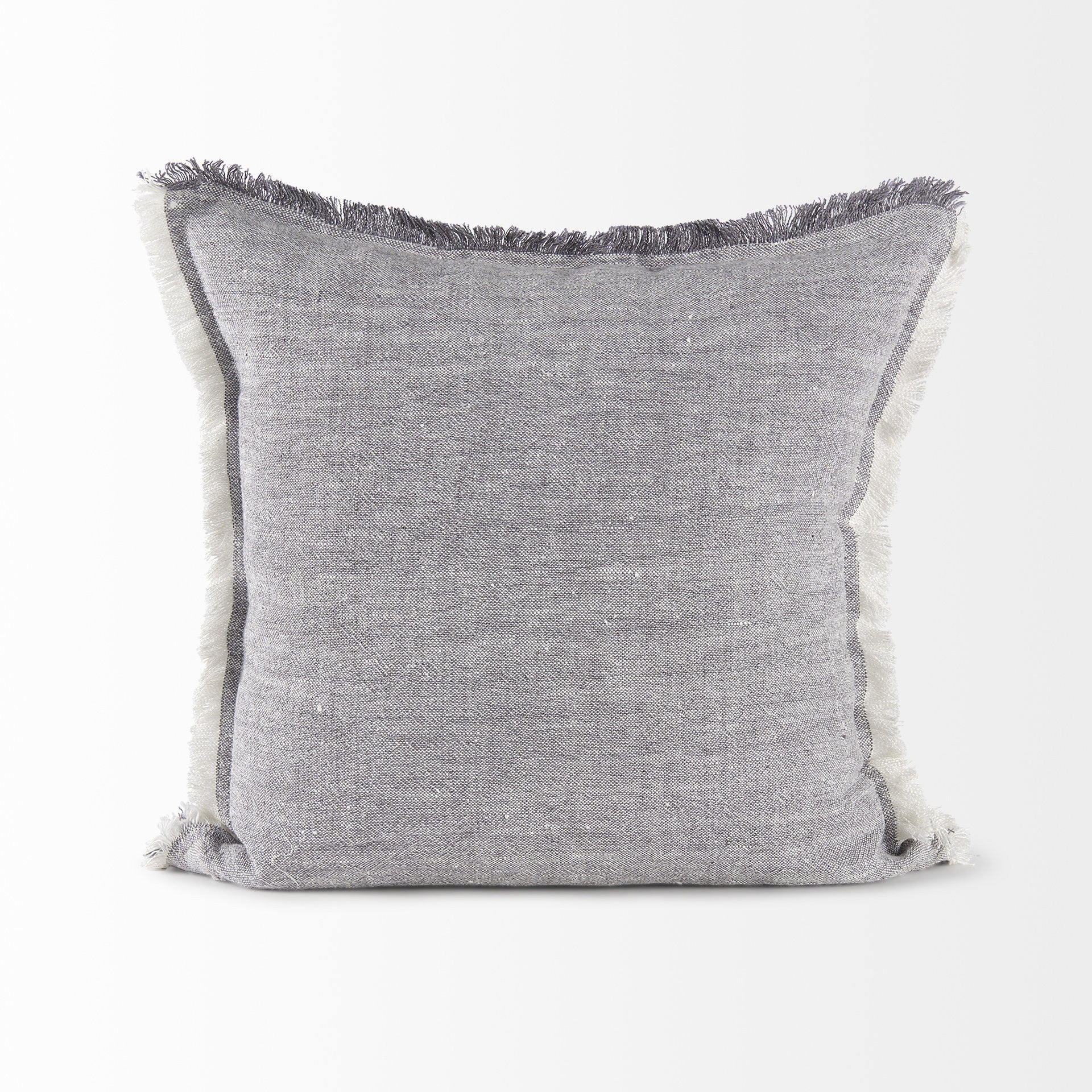 Fringed Blue And Beige Square Accent Pillow Cover