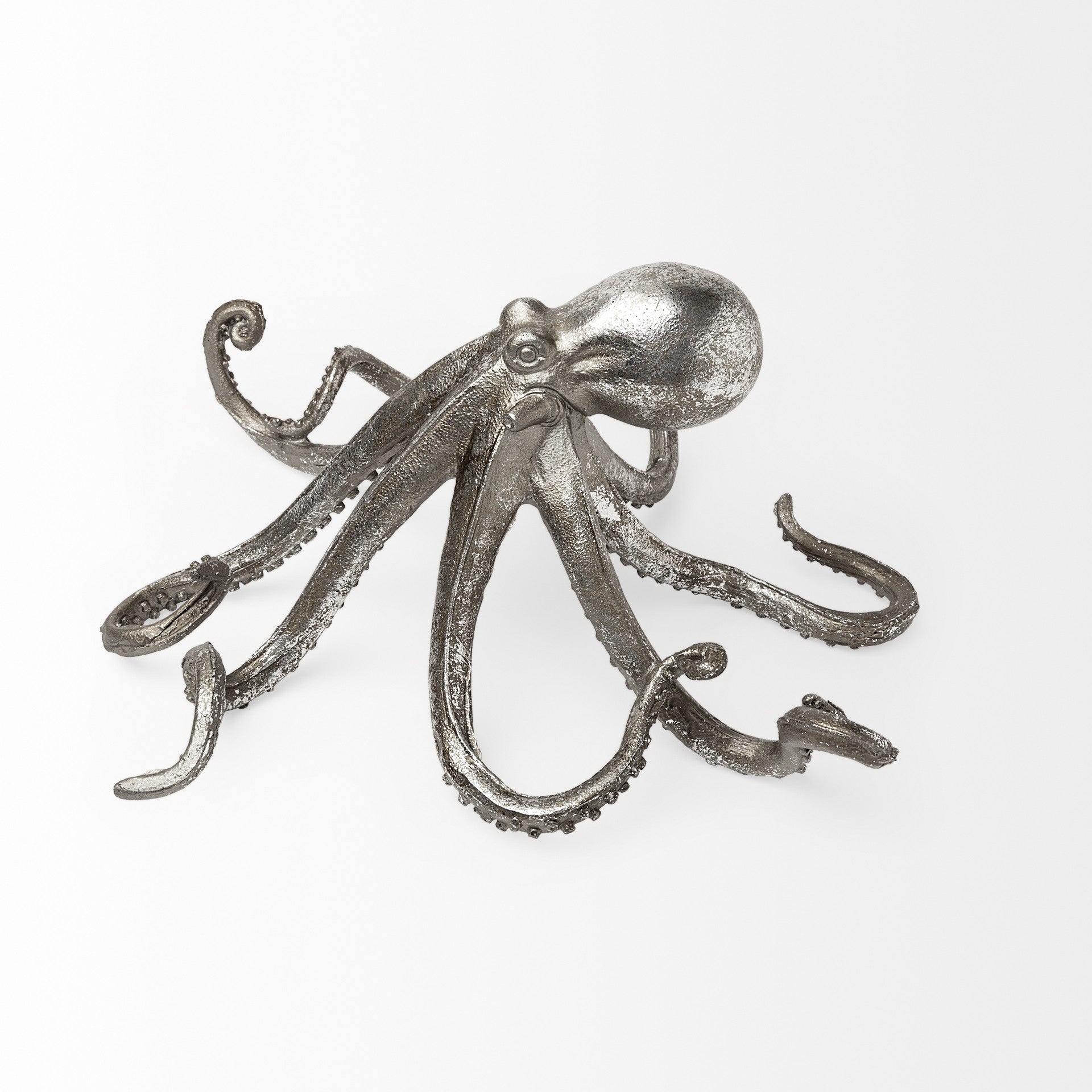 12" Antiqued Silver Resin Octopus Tabletop Sculpture