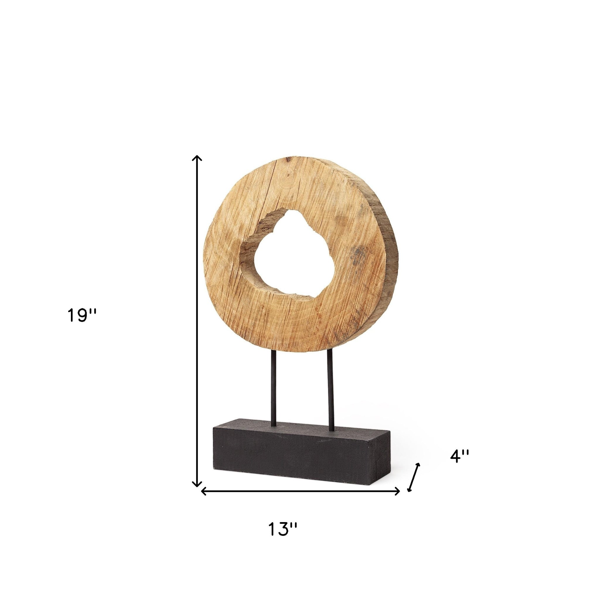 19" Brown and Black Wood Log Cross Section Tabletop Sculpture