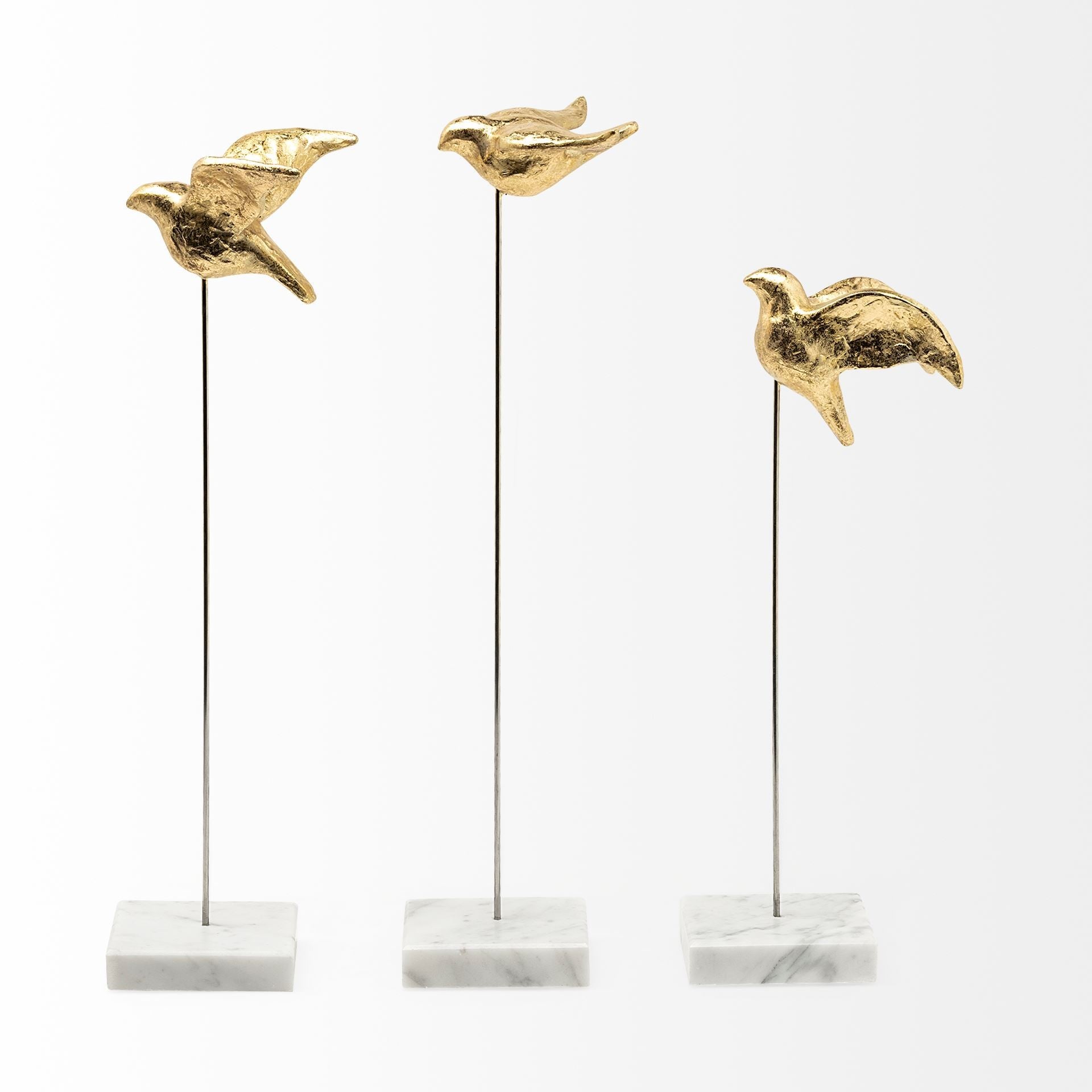 Set Of Three Gold Bird Sculptures