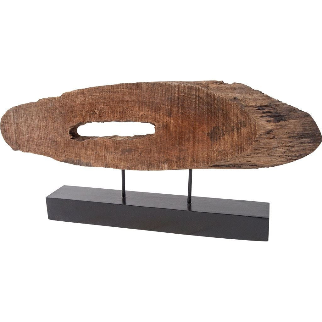 15" Brown and Black Wood and Metal Modern Abstract Tabletop Sculpture