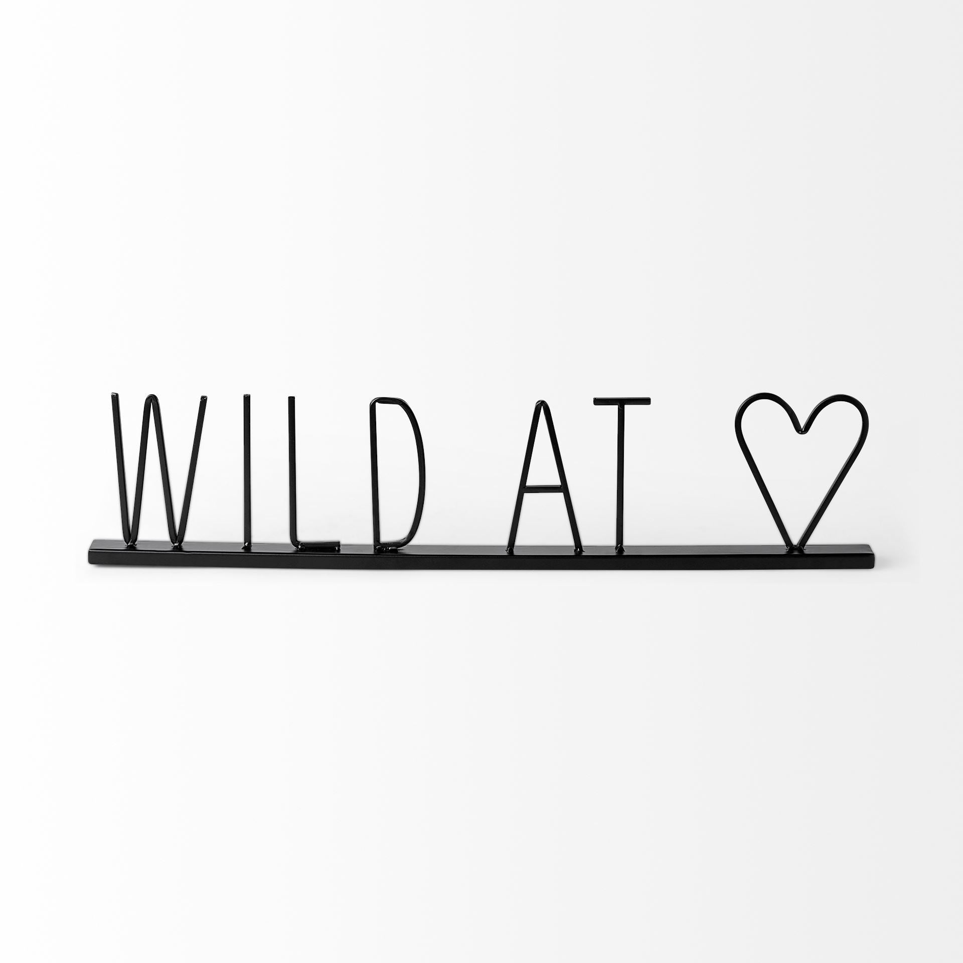 24" Black and Brown Metal And Wood Wild At Heart Tabletop Sign