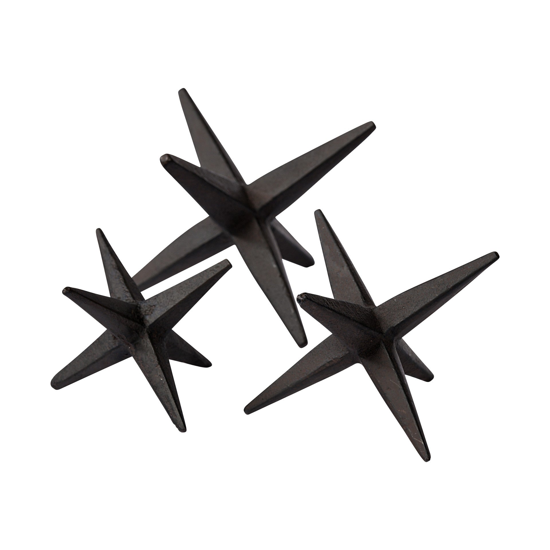 Set of Three Black Cast Iron Star Tabletop Sculptures