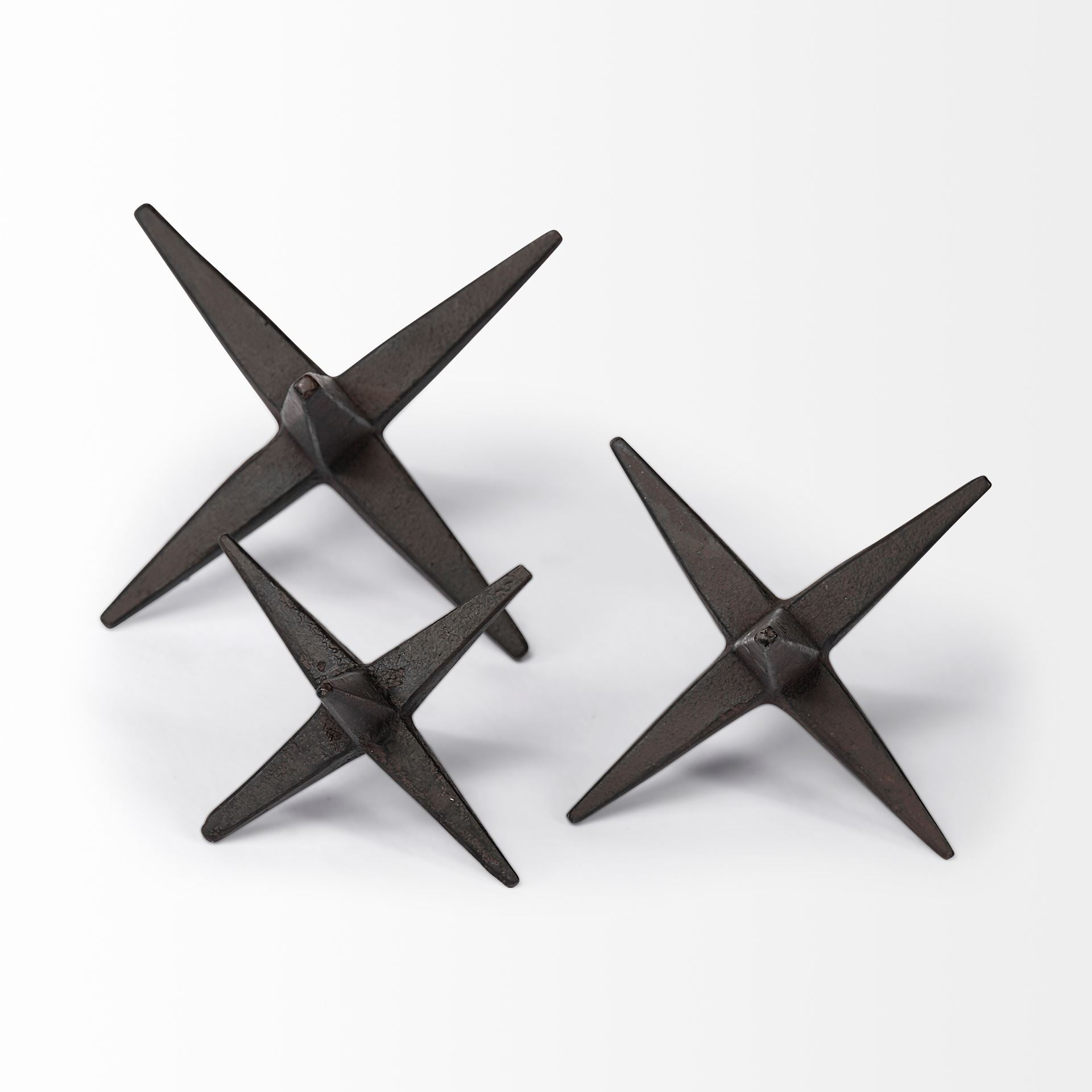 Set of Three Black Cast Iron Star Tabletop Sculptures