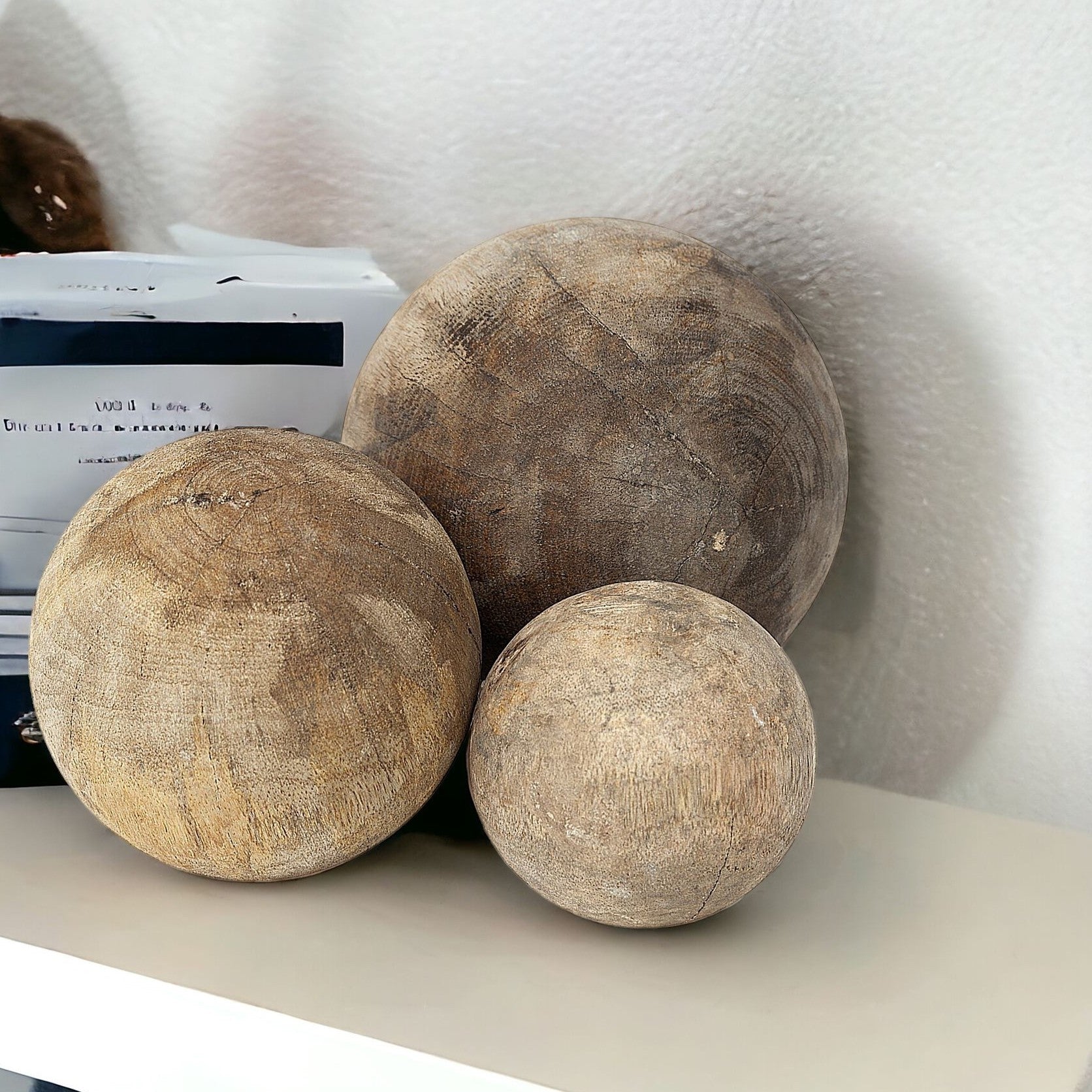 Set Of Three Wooden Spheres