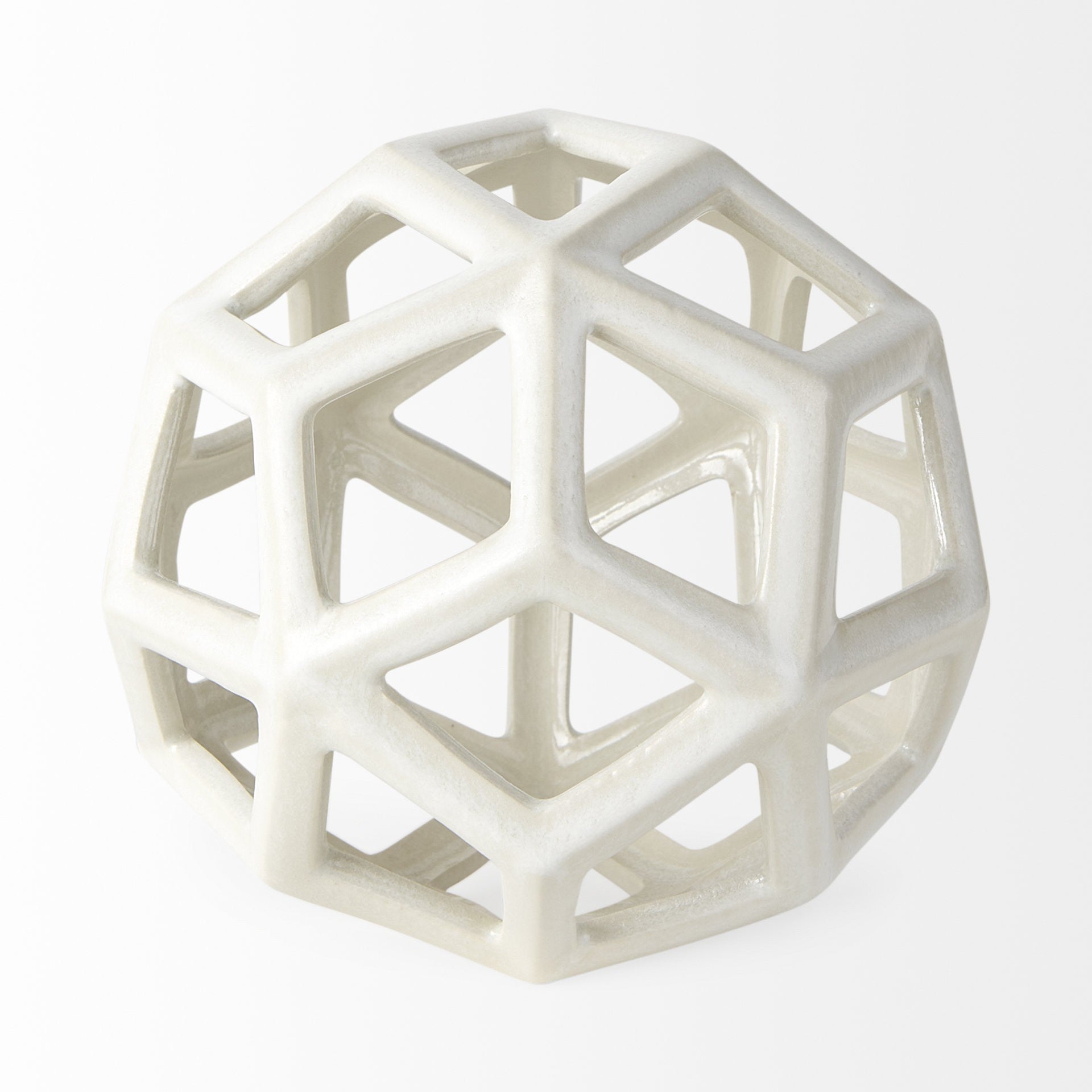 White Crackle Glaze Ceramic Geometric Sculpture