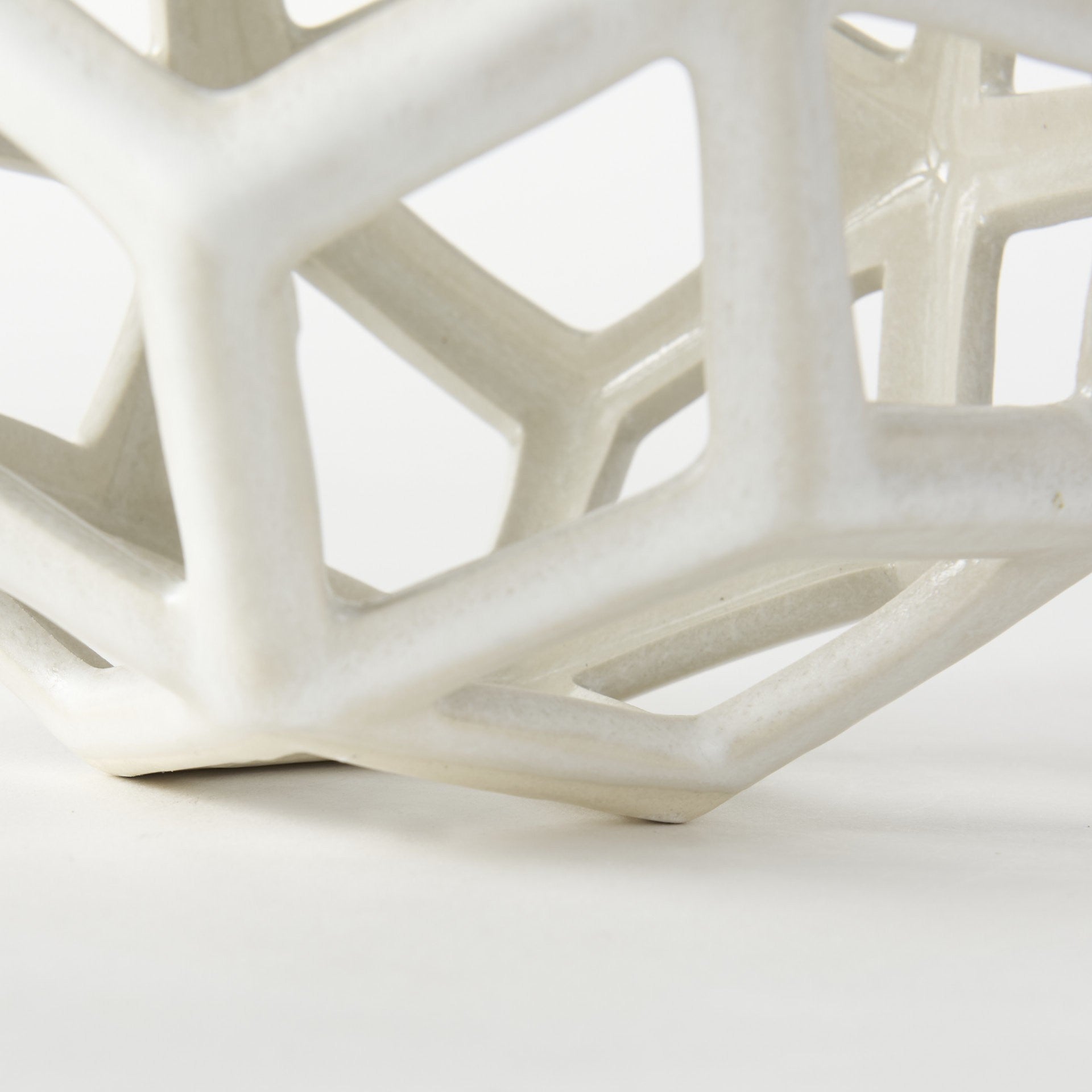 White Crackle Glaze Ceramic Geometric Sculpture