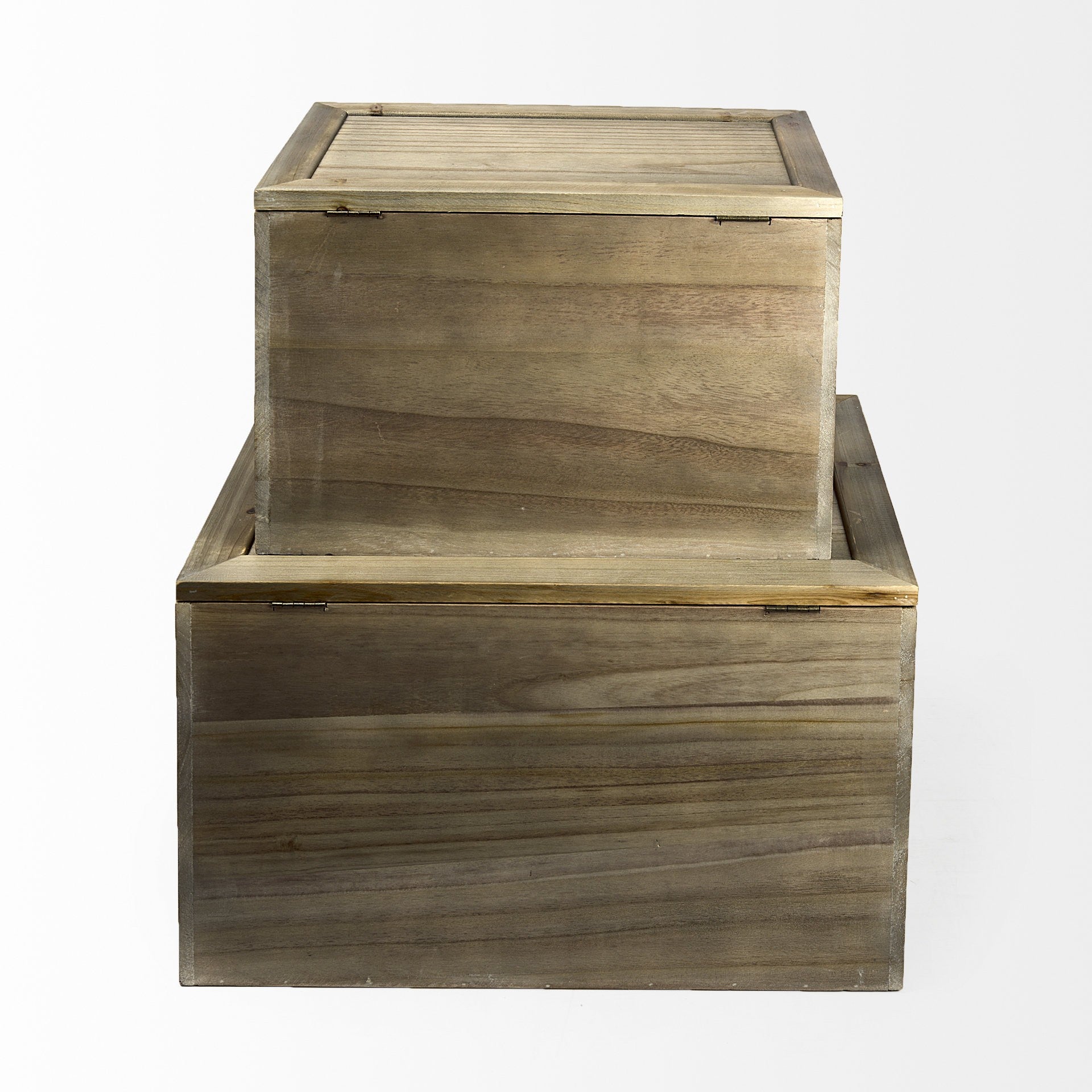 Set Of Two Brown and Natural Wood And Cane Storage Boxes