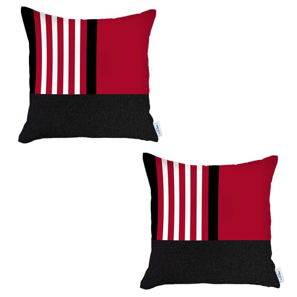 Set Of 2 Red And Black Printed Pillow Covers