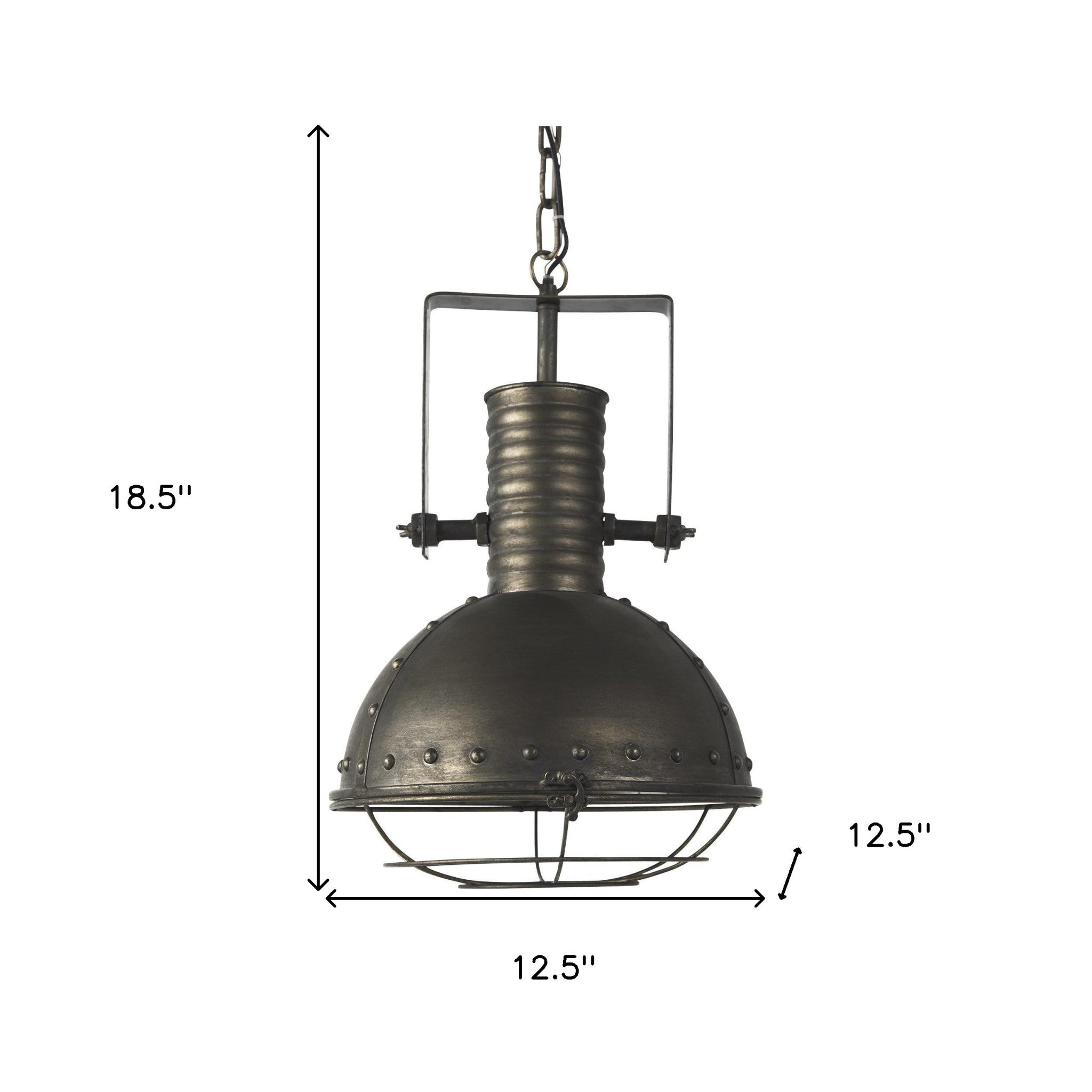 Industrial Caged Black Metal Hanging Light