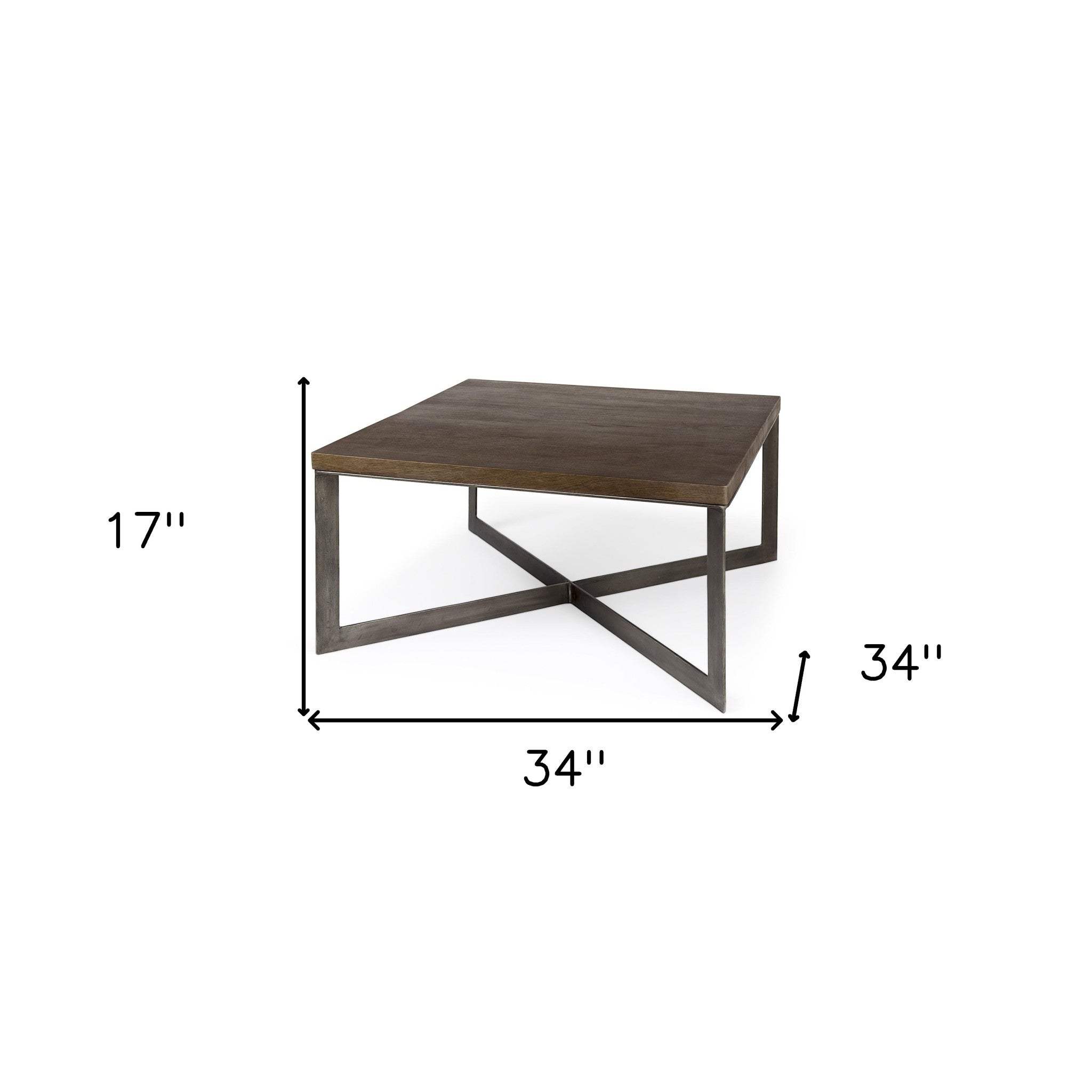 34" Brown Solid Wood Square Coffee Table