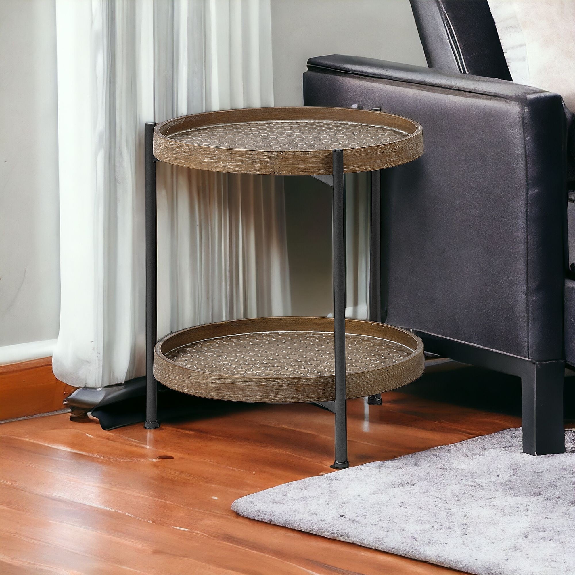 Brown Double Tier Embossed End Table