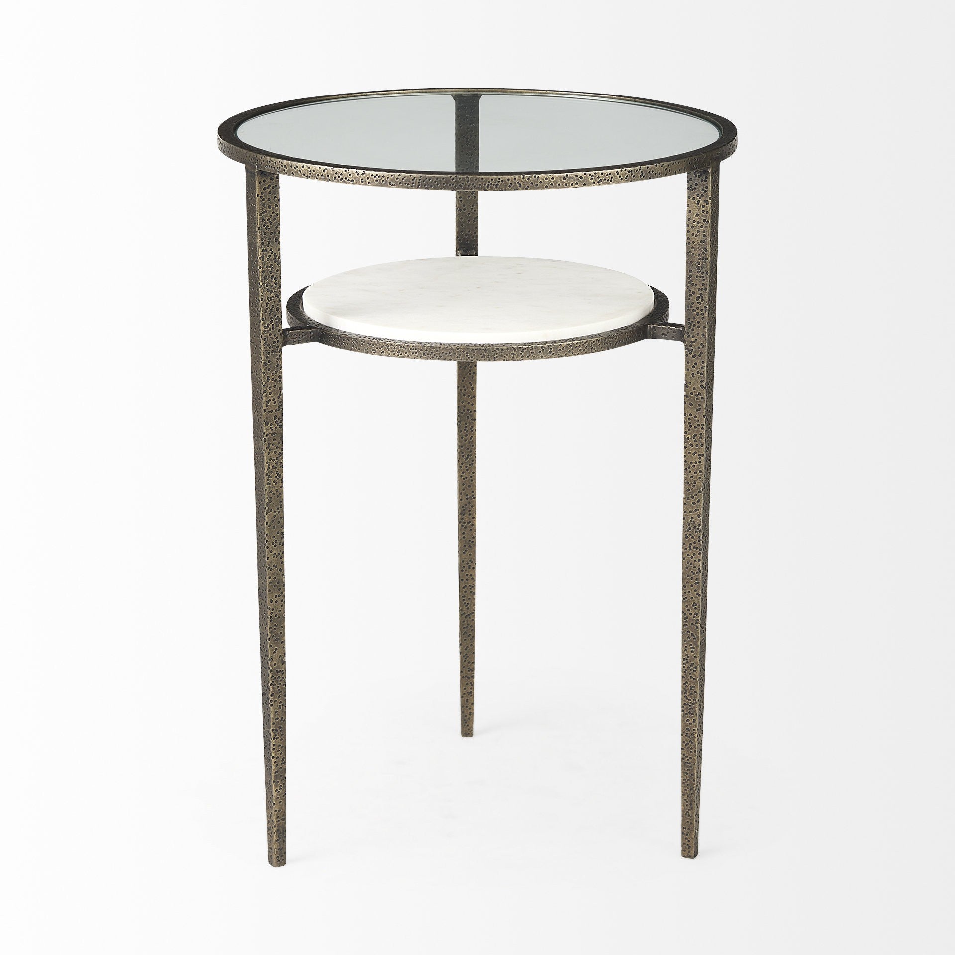 23" Bronze And Clear Glass And Metal Round End Table With Shelf