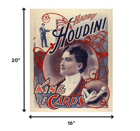 30" X 24" Houdini King Of Cards Vintage Magic Poster Wall Art