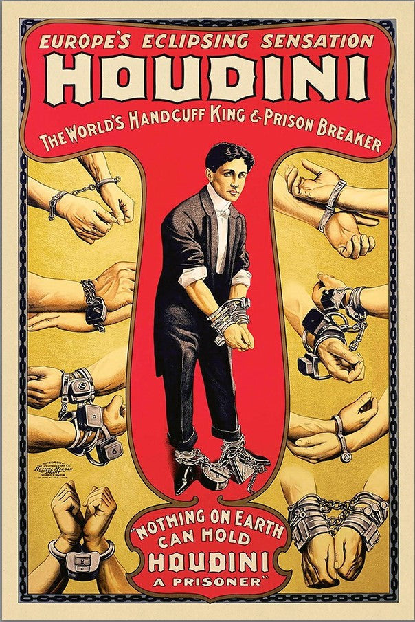 24" X 36" Houdini Handcuff King Vintage Magic Poster Wall Art