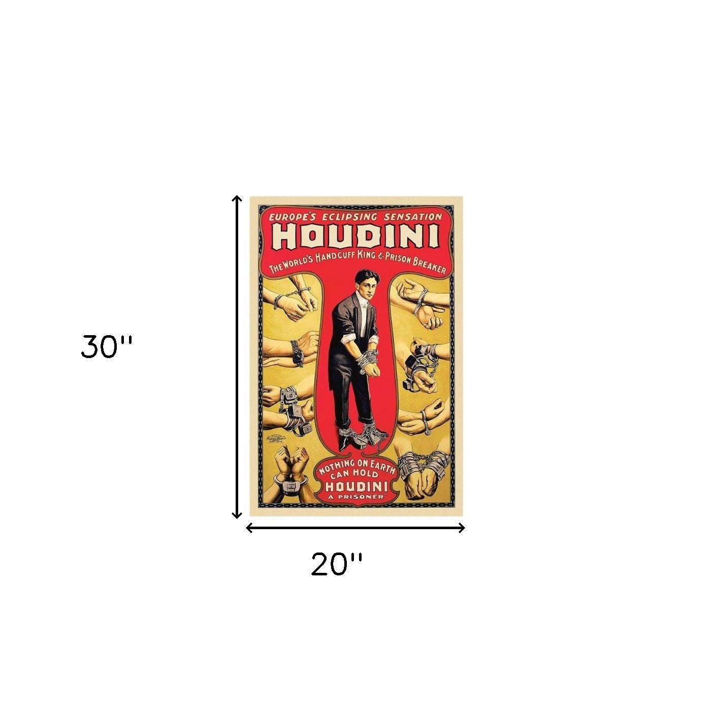 24" X 36" Houdini Handcuff King Vintage Magic Poster Wall Art