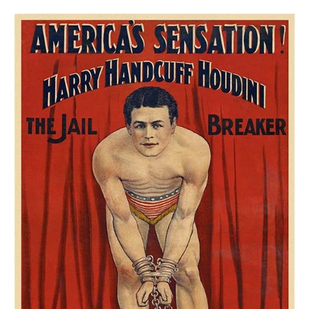 36" X 54" Houdini In Handcuffs Vintage Magic Poster Wall Art