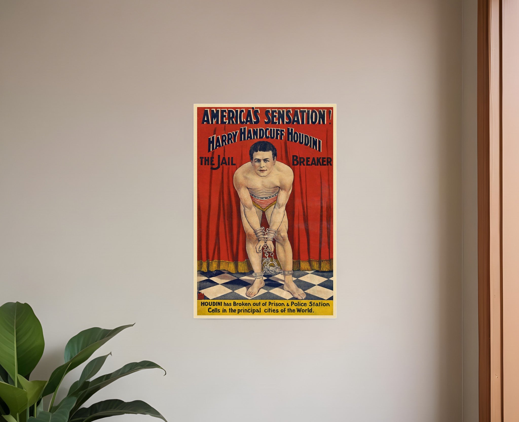 36" X 54" Houdini In Handcuffs Vintage Magic Poster Wall Art