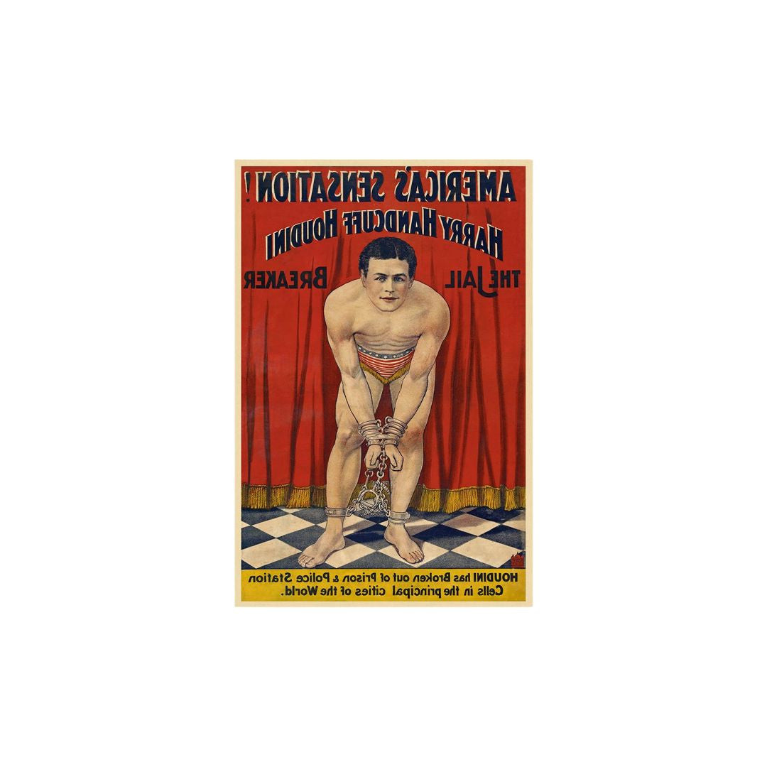 36" X 54" Houdini In Handcuffs Vintage Magic Poster Wall Art