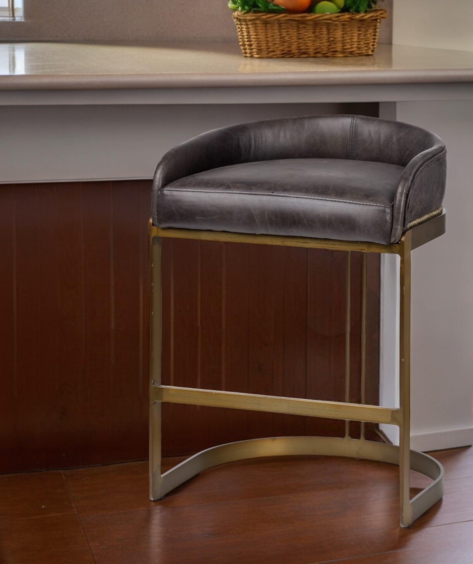 29" Black And Gold Metal Low Back Bar Height Bar Chair