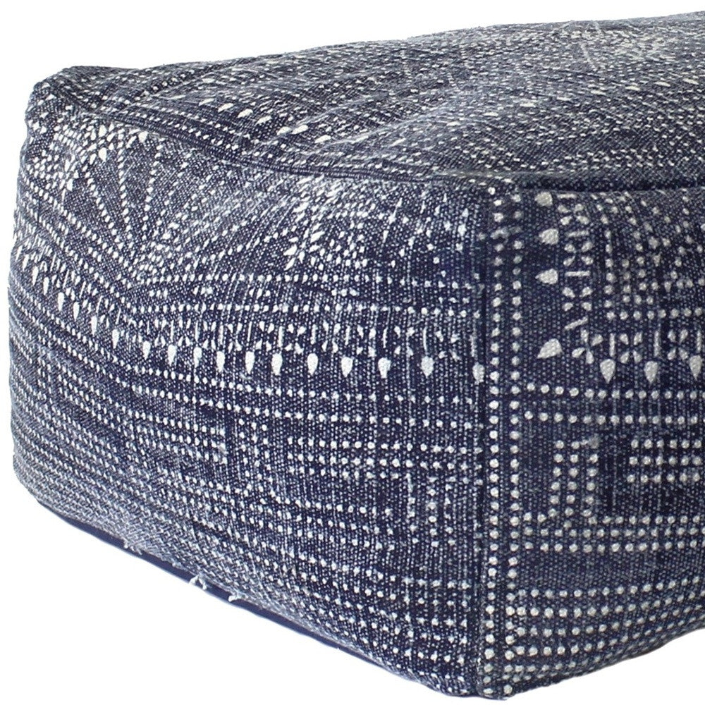 Navy Blue Patterned Rectangle Pouf