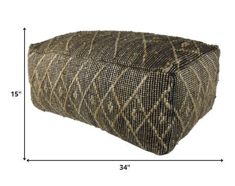 Black Hemp Textured Rectangle Pouf