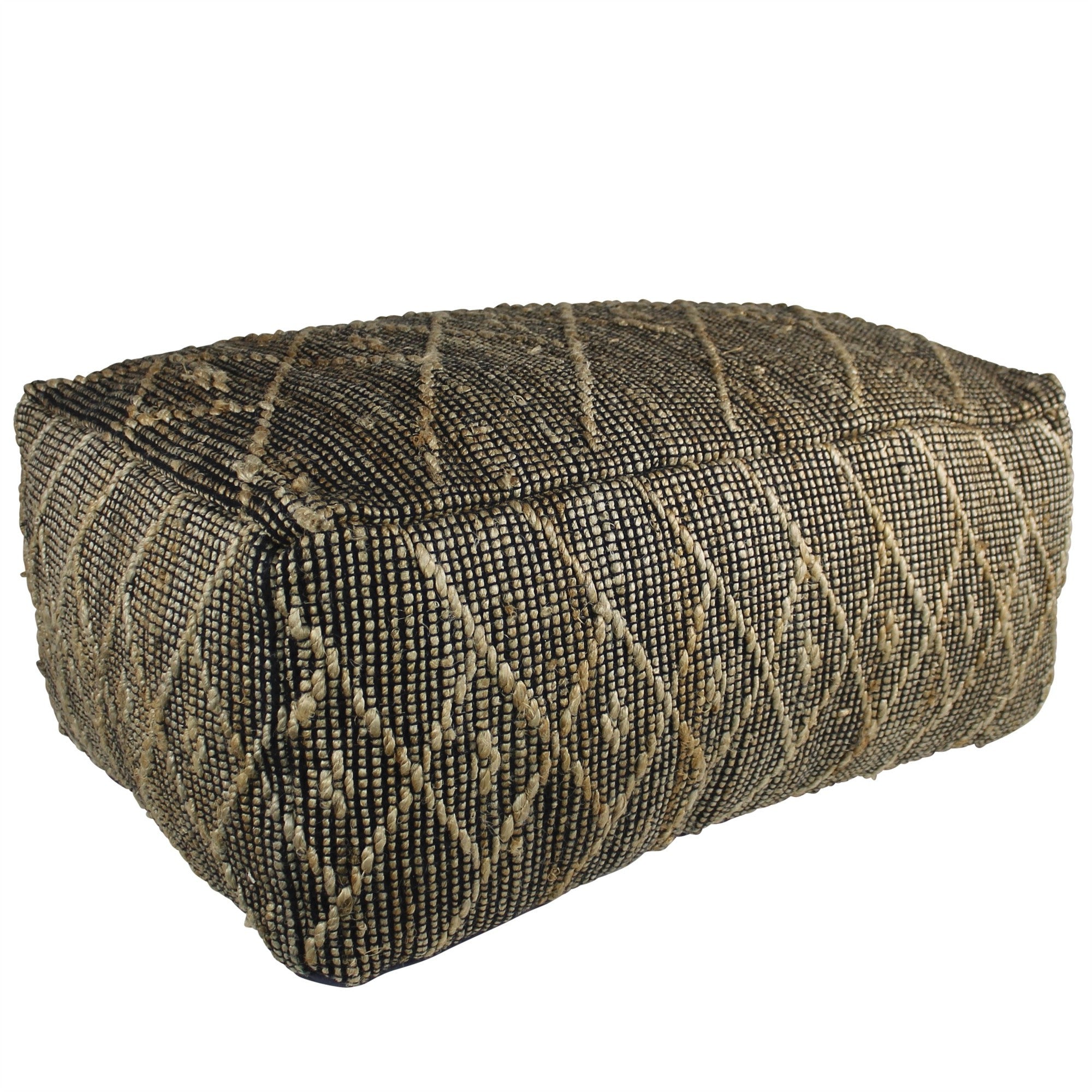 Black Hemp Textured Rectangle Pouf