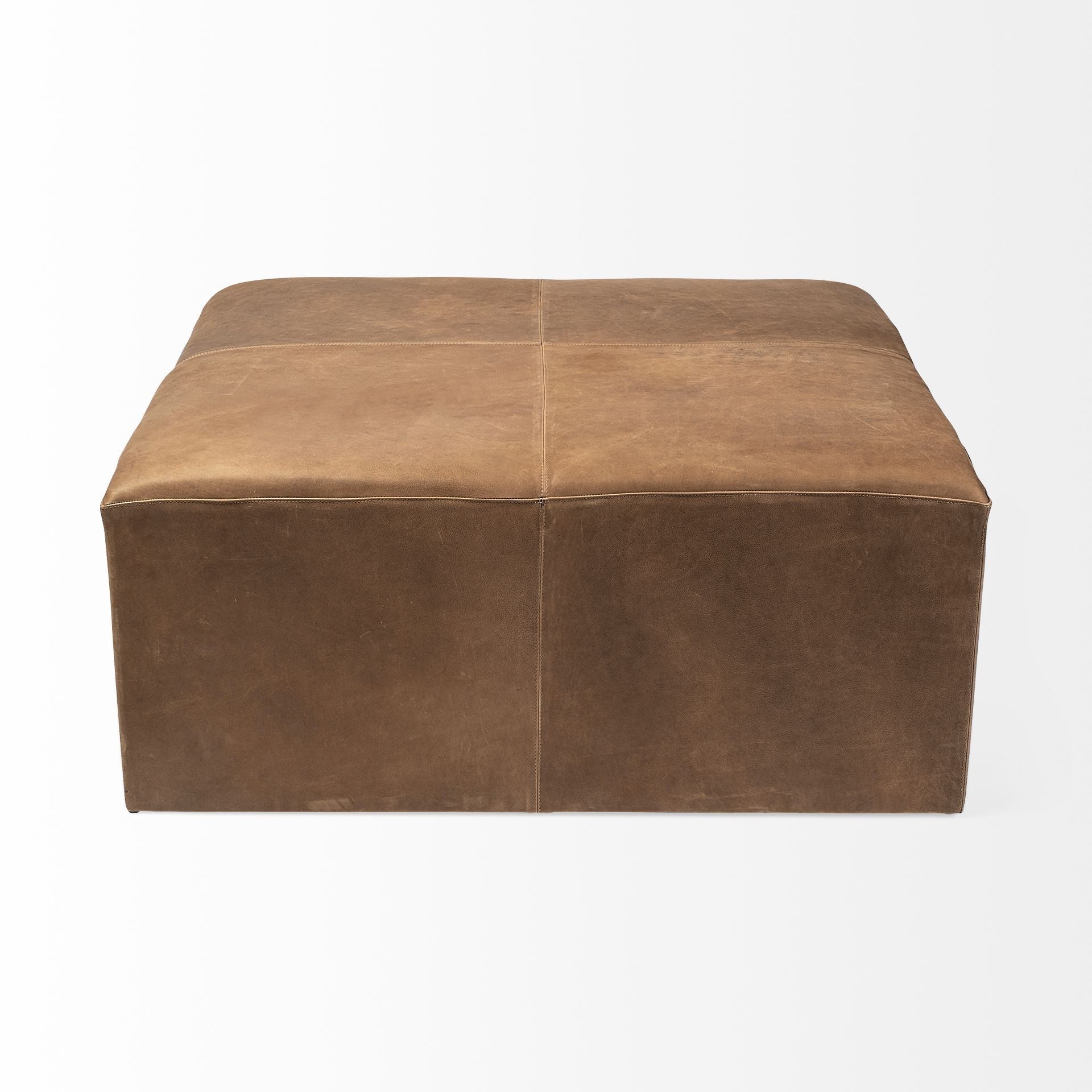 36" Brown Faux Leather Cube Ottoman