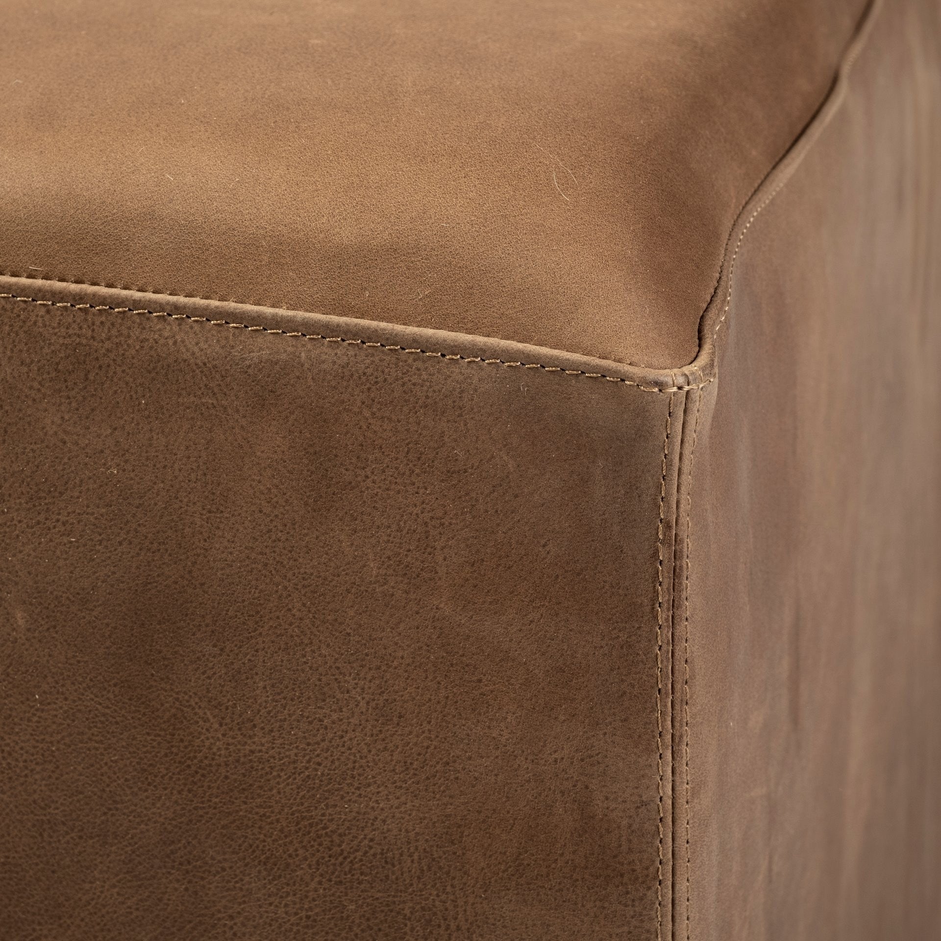 36" Brown Faux Leather Cube Ottoman