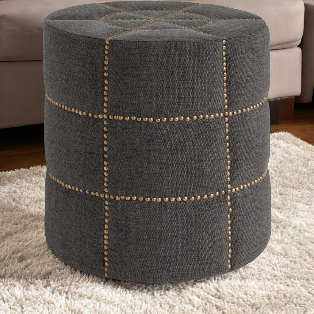 20" Gray Linen Round Footstool Ottoman