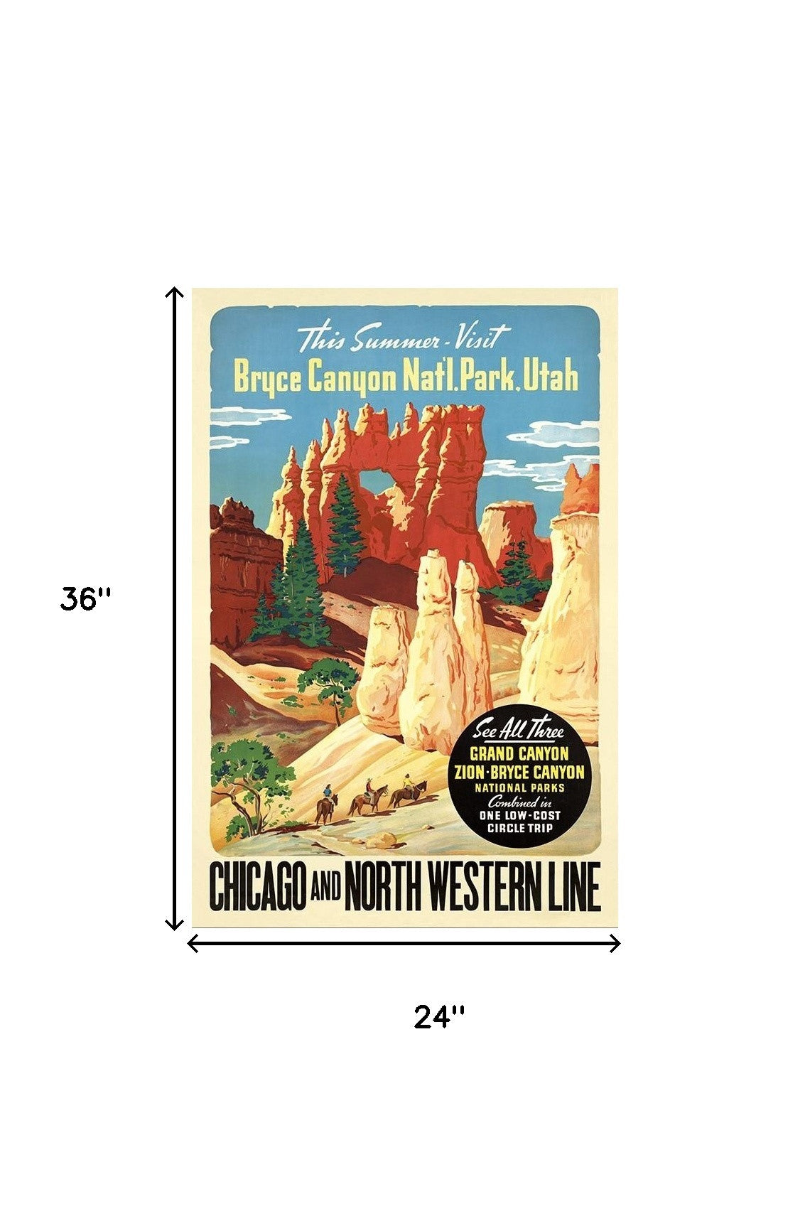 Vintage 1950s Bryce Canyon National Park Unframed Print Wall Art