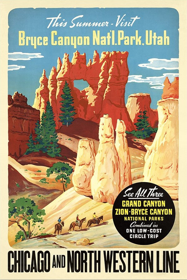 Vintage 1950s Bryce Canyon National Park Unframed Print Wall Art