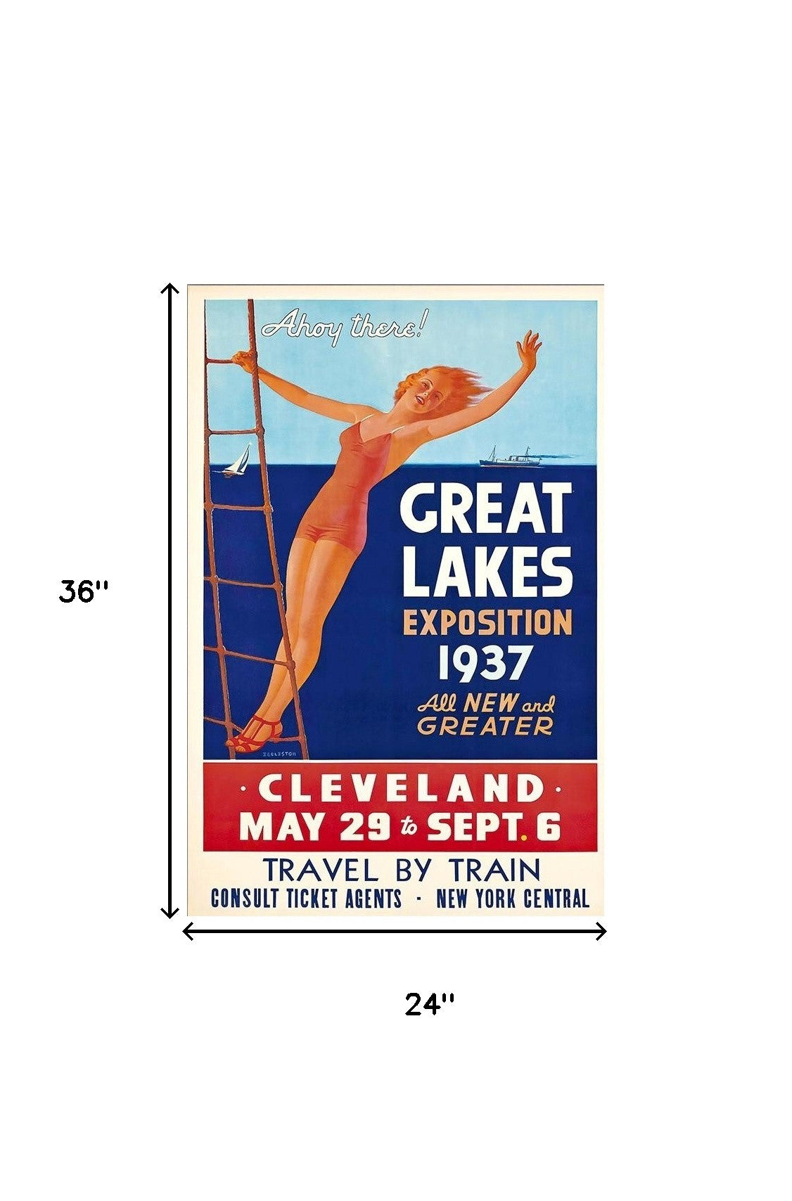 24" X 36" Great Lakes 1937 Vintage Travel Poster Wall Art