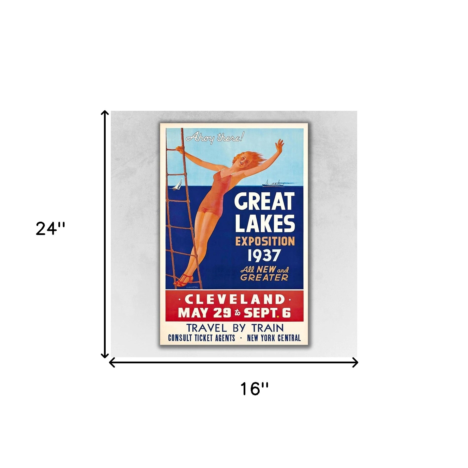 24" X 36" Great Lakes 1937 Vintage Travel Poster Wall Art