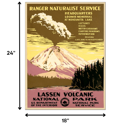 24" X 32" Lassen Volcanic National Park Vintage Travel Poster Wall Art