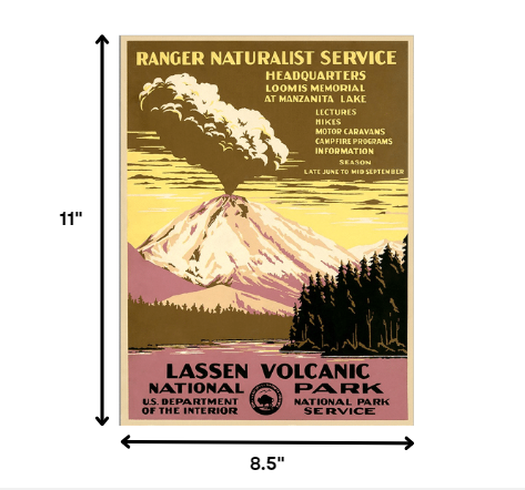 18" X 24" Lassen Volcanic National Park Vintage Travel Poster Wall Art