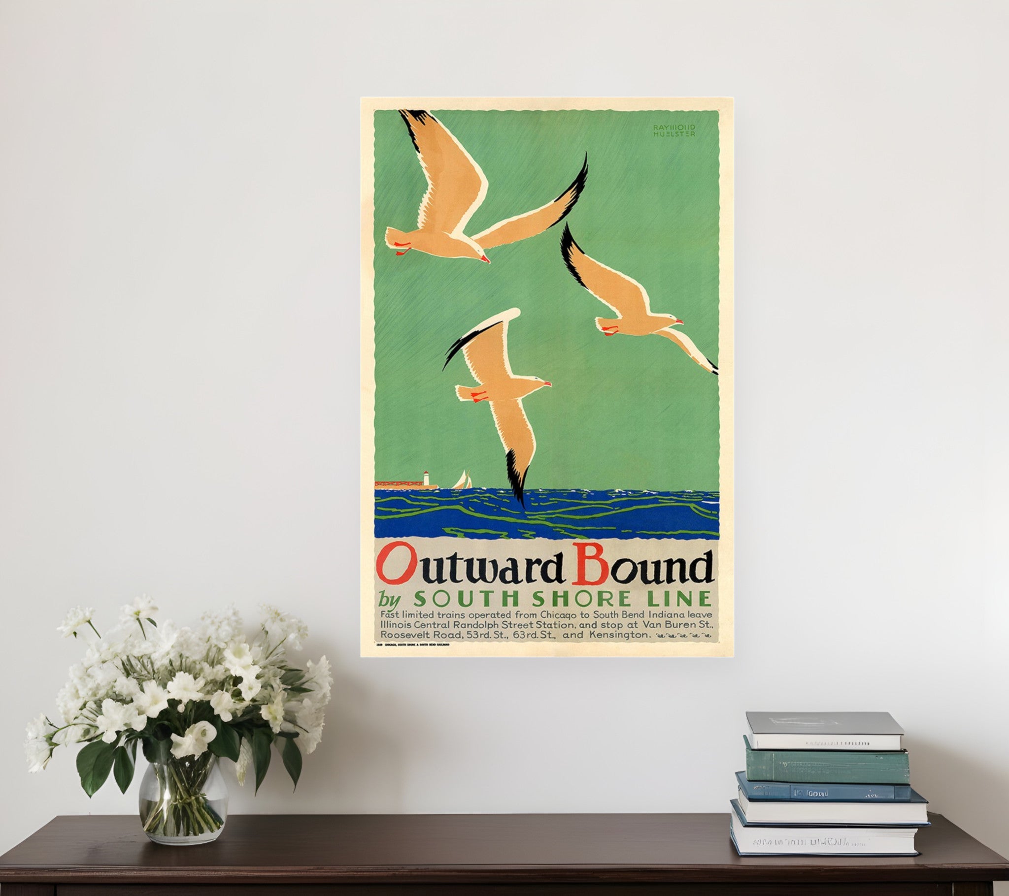 24" X 36" Birds Over Lake Michigan C1929 Vintage Travel Poster Wall Art