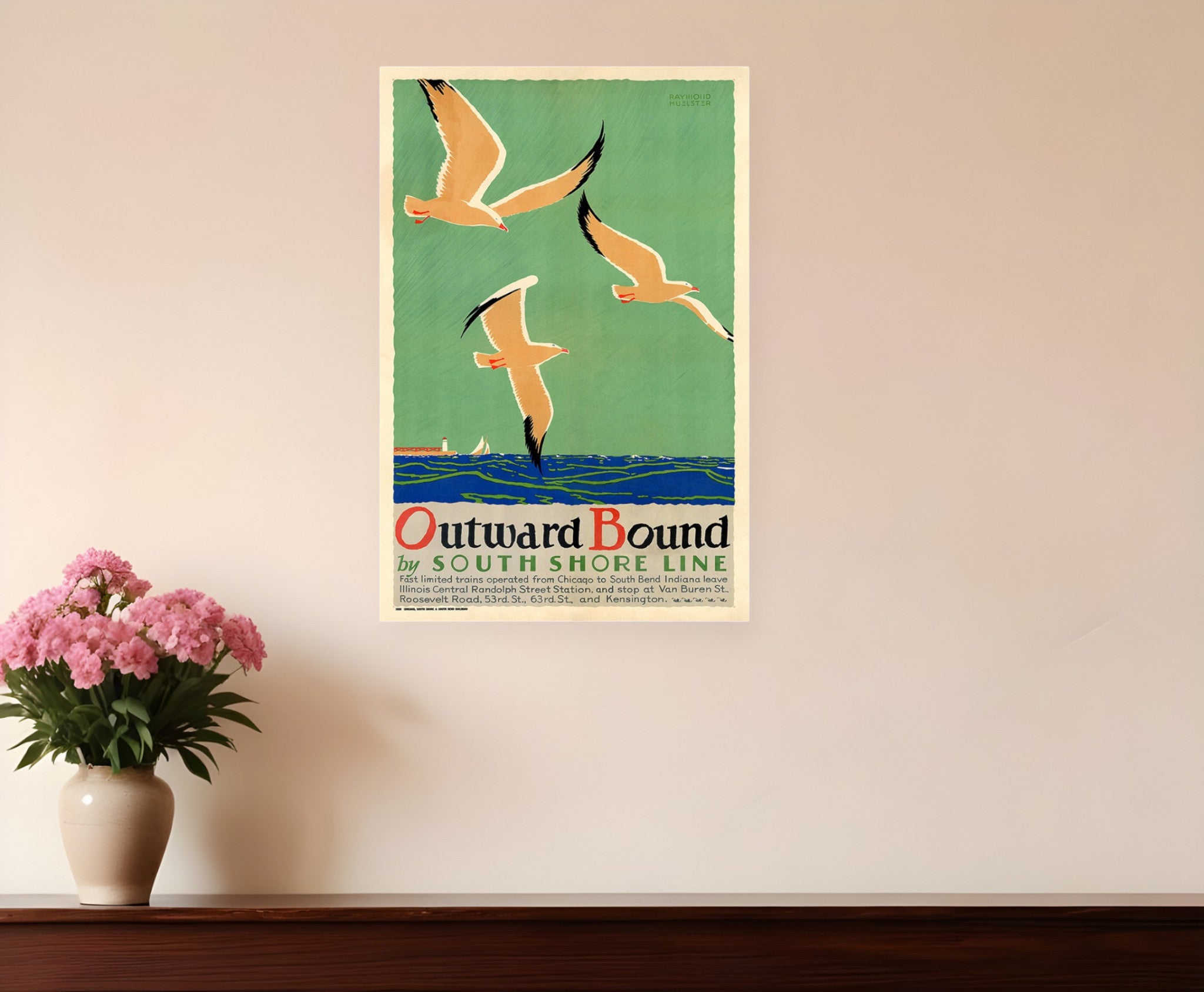 24" X 36" Birds Over Lake Michigan C1929 Vintage Travel Poster Wall Art