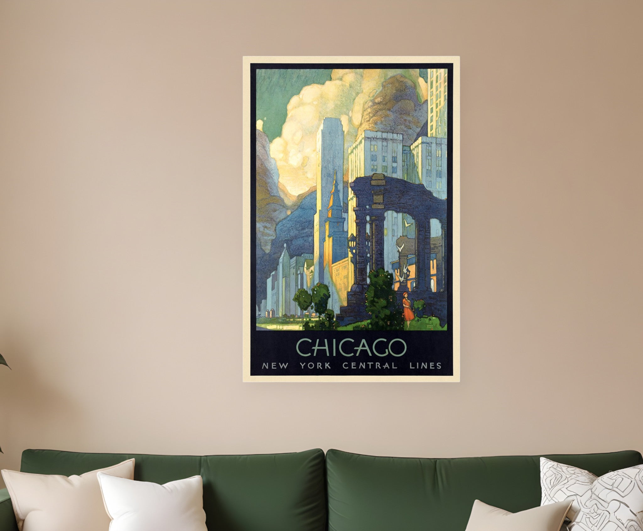 36" X 54" Vintage 1929 Chicago Michigan Ave Travel Poster Wall Art