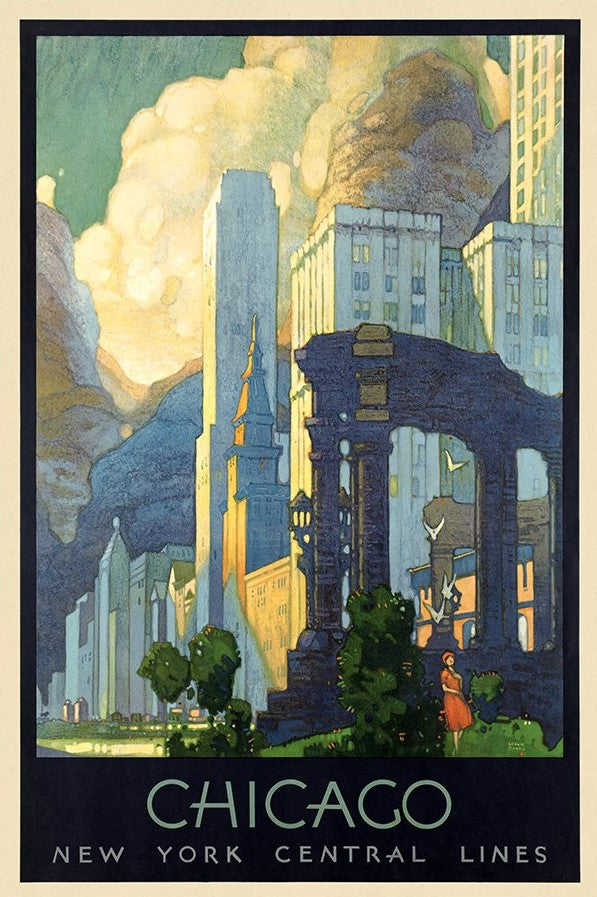 36" X 54" Vintage 1929 Chicago Michigan Ave Travel Poster Wall Art